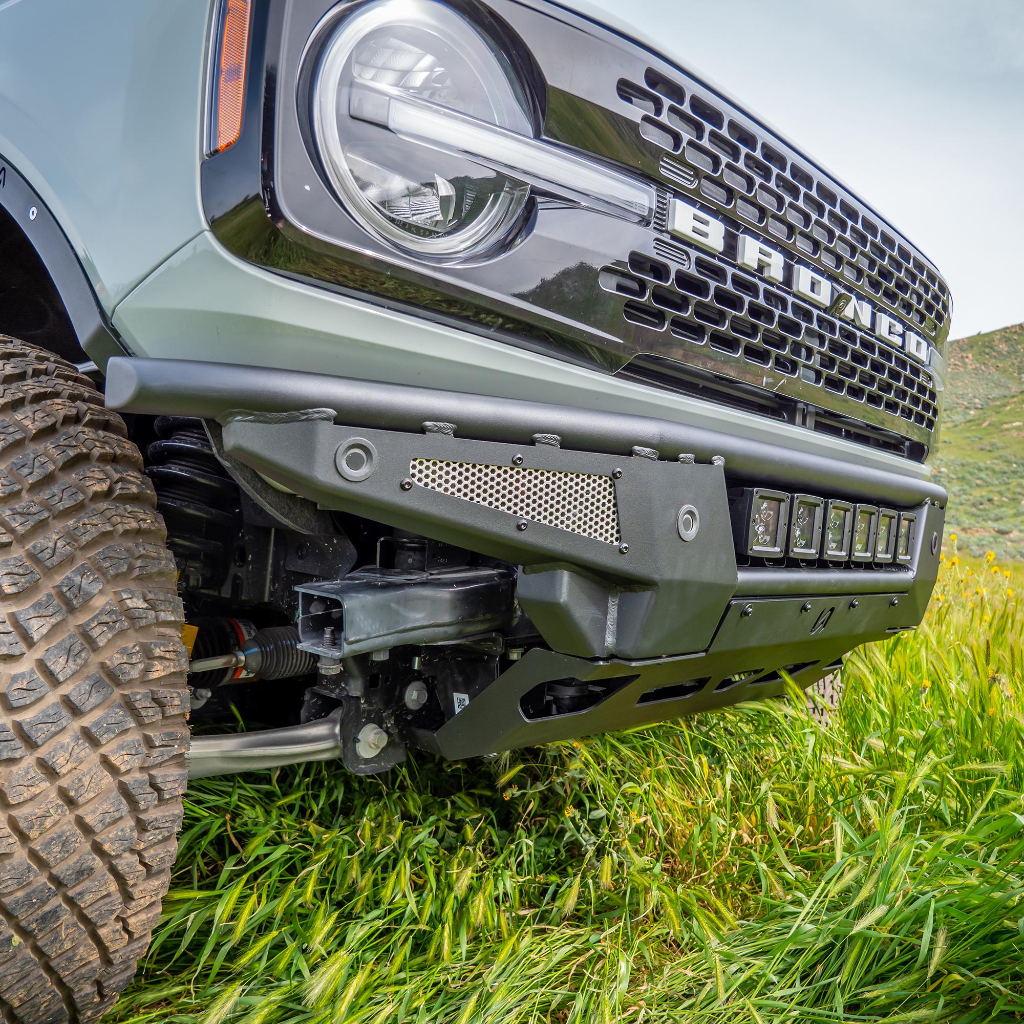 Ford Bronco Aftermarket F/R Bumper List, Factory add-ons and Compatibilities with Sensors Turn-Offroad_FB2-M1_Bronco_Baja_front-bumper-skid-plate_image4_72dpi_2K