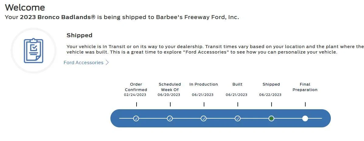 Ford Bronco Is my order built or not? asdf