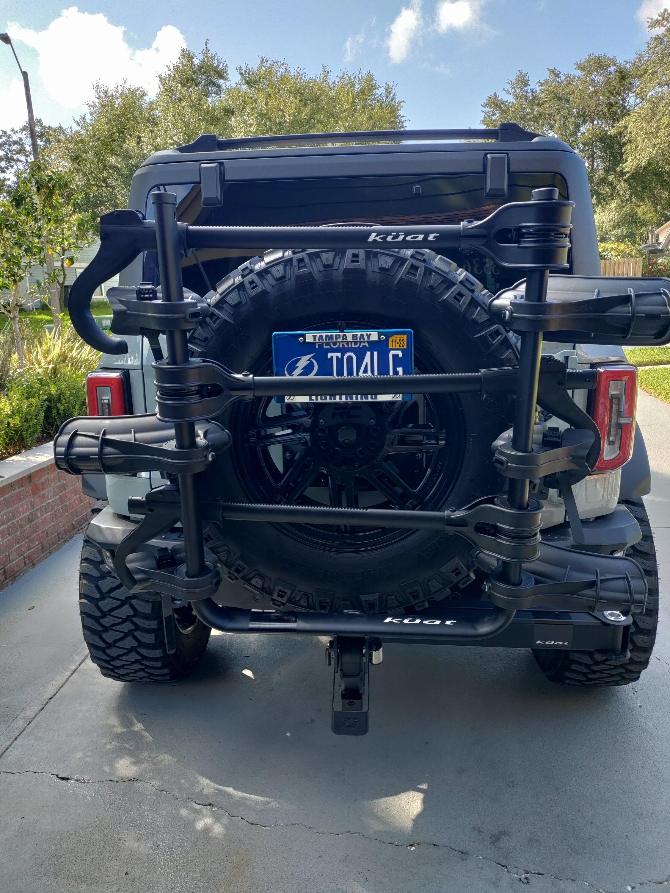 Ford Bronco KUAT 3 bike rack and swing away installed on Bronco IMG_20230627_172602