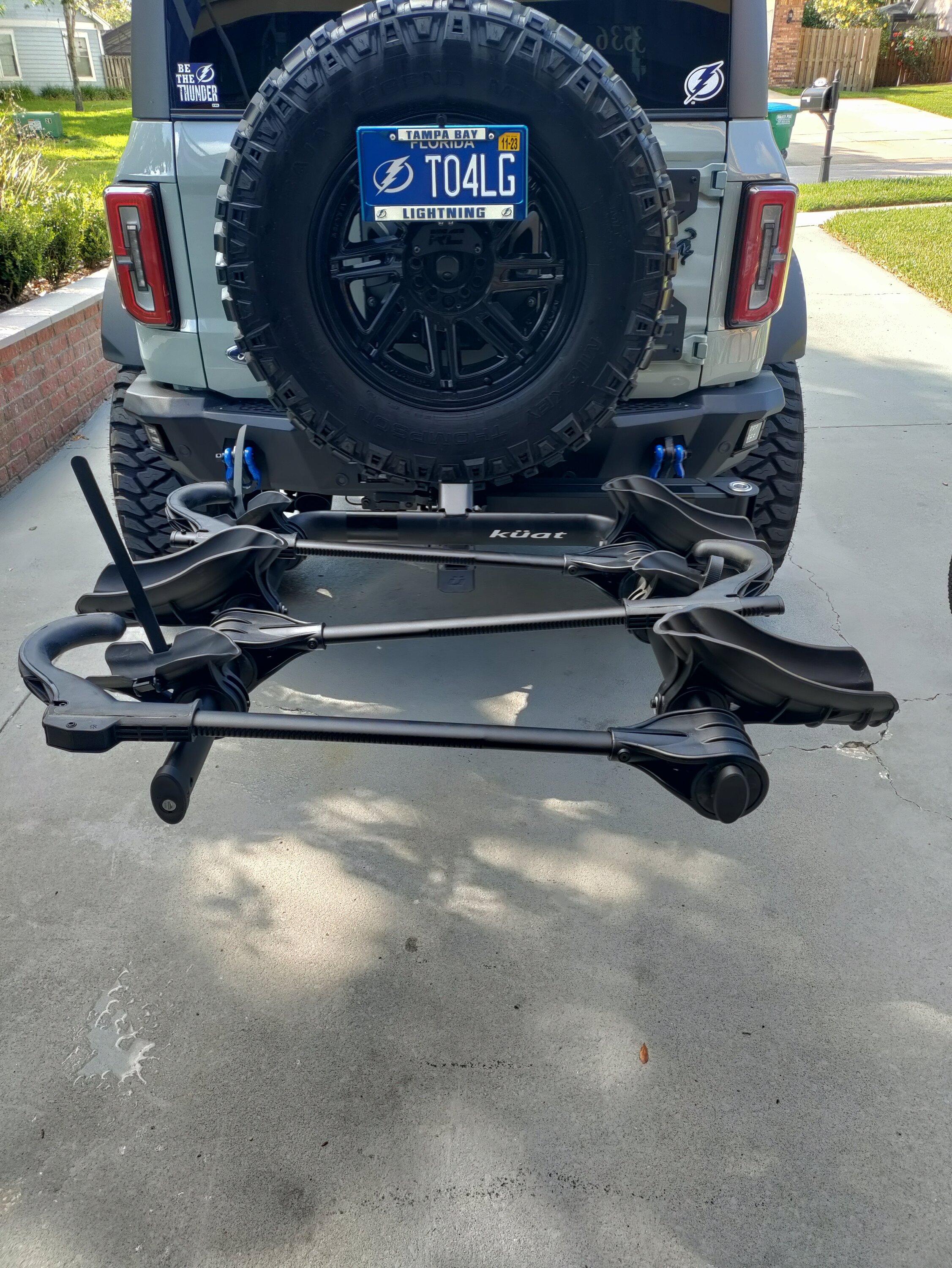 Ford Bronco KUAT 3 bike rack and swing away installed on Bronco IMG_20230627_172630