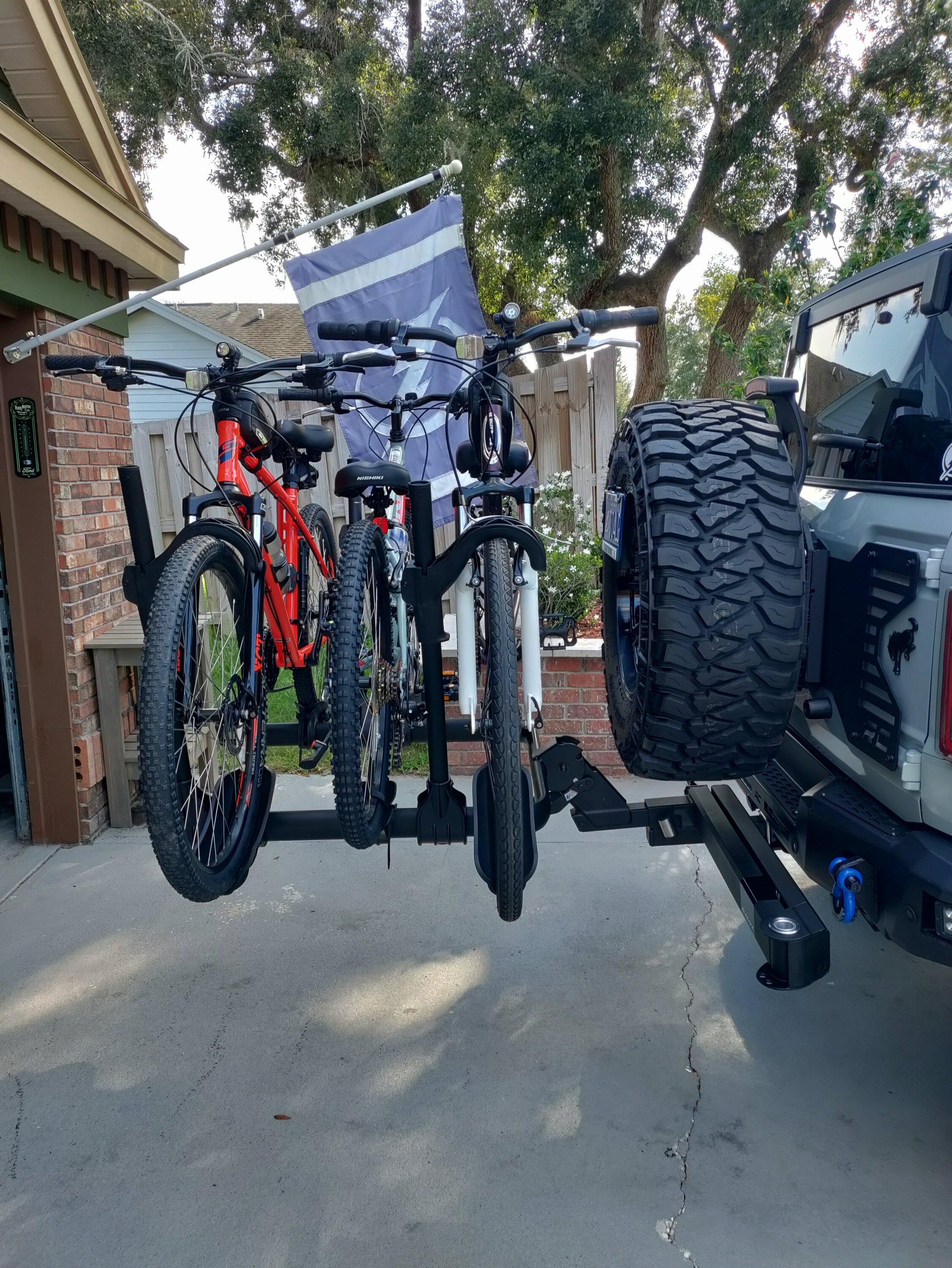 Ford Bronco KUAT 3 bike rack and swing away installed on Bronco IMG_20230627_172921