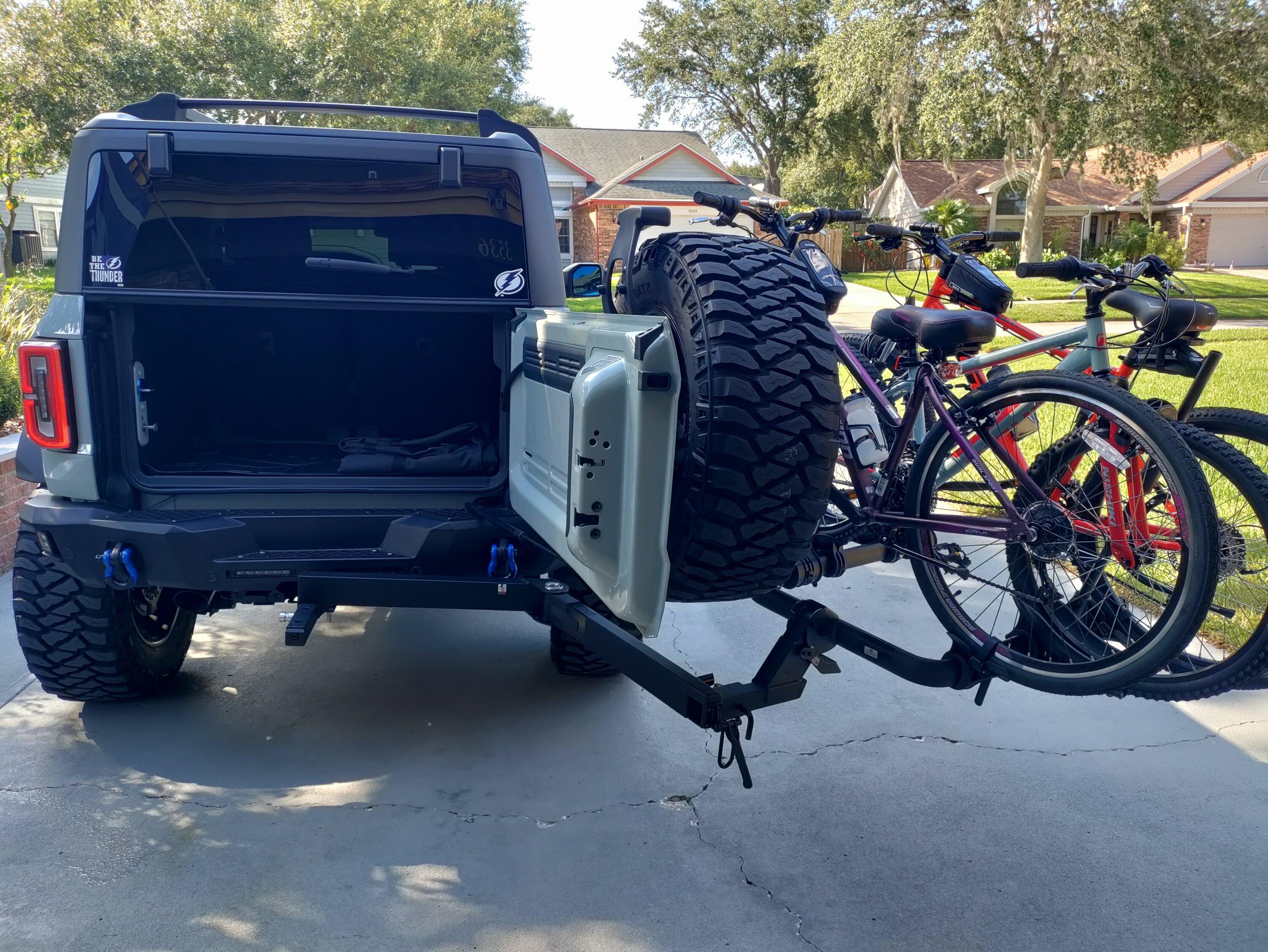 Ford Bronco KUAT 3 bike rack and swing away installed on Bronco IMG_20230627_173009