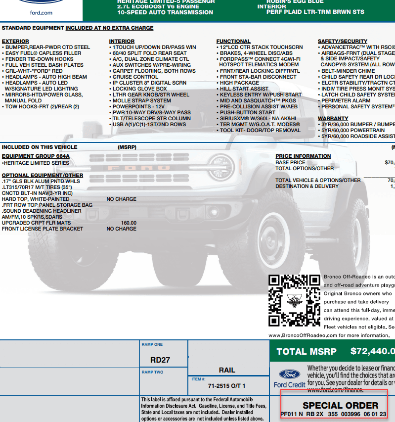 Ford Bronco HERITAGE EDITION Bronco Club 1688069132661