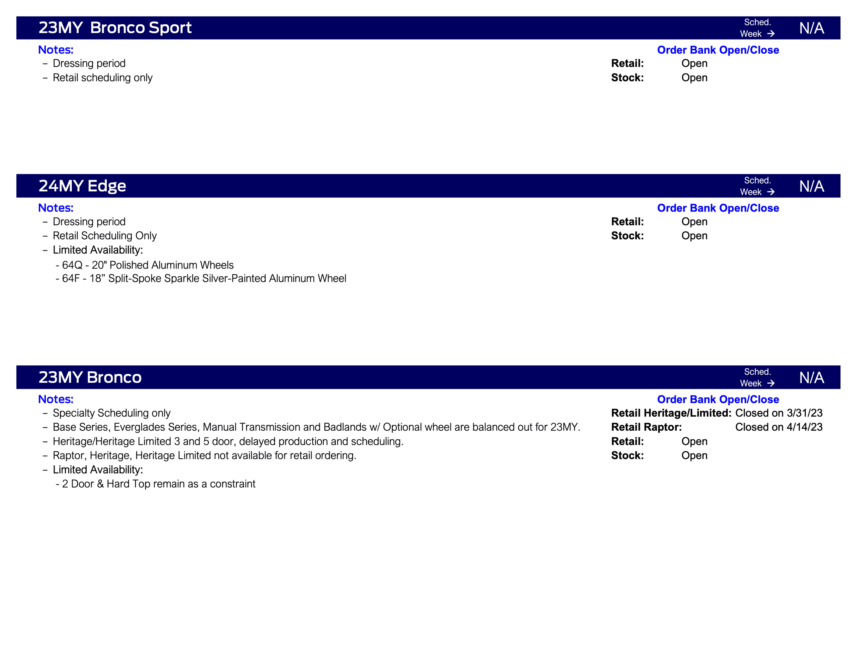 Ford Bronco Bronco Specialty Scheduling Only This Week (7/13/23) Ford Scheduling Information - 7.10.23-2