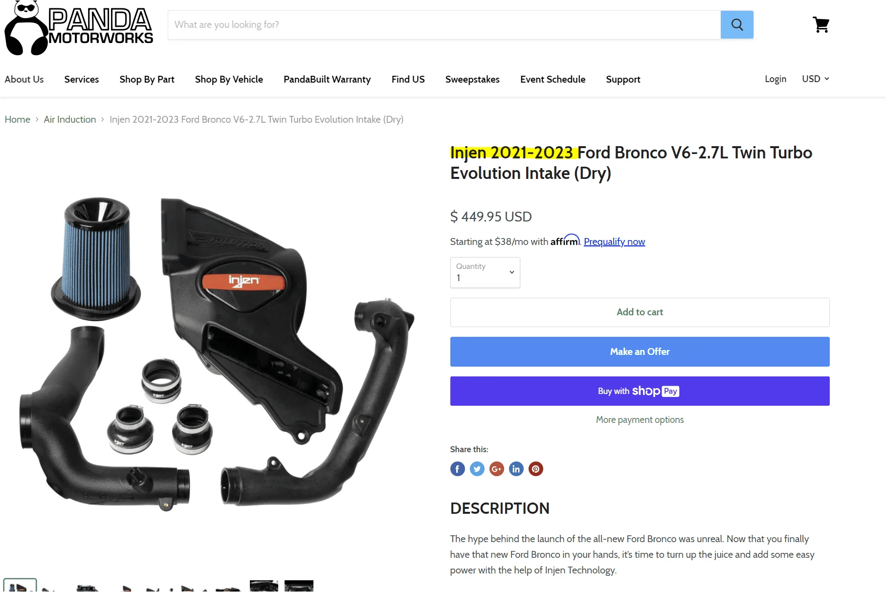Ford Bronco Injen CAI for the 2.7L Installed! 1689178000193