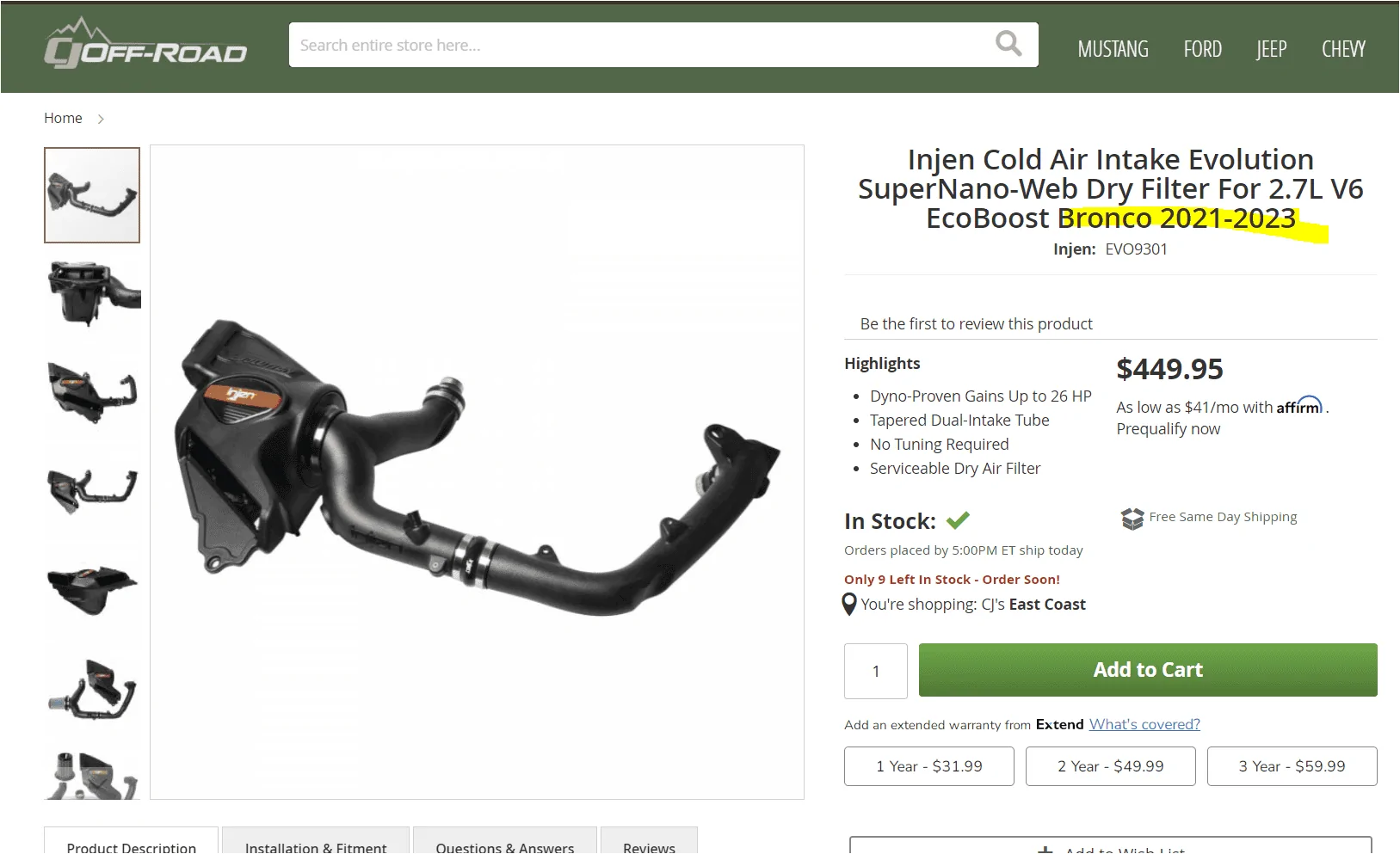 Ford Bronco Injen CAI for the 2.7L Installed! 1689178060959
