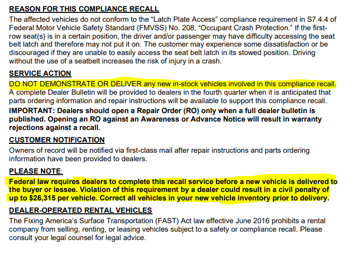 Ford Bronco Recall 23C16 & Delivery Hold : Seat Belt Latch Plate Access For 2021-2023 Bronco w/ Production Build Dates 9/23/20 - 5/9/23 1689615124712