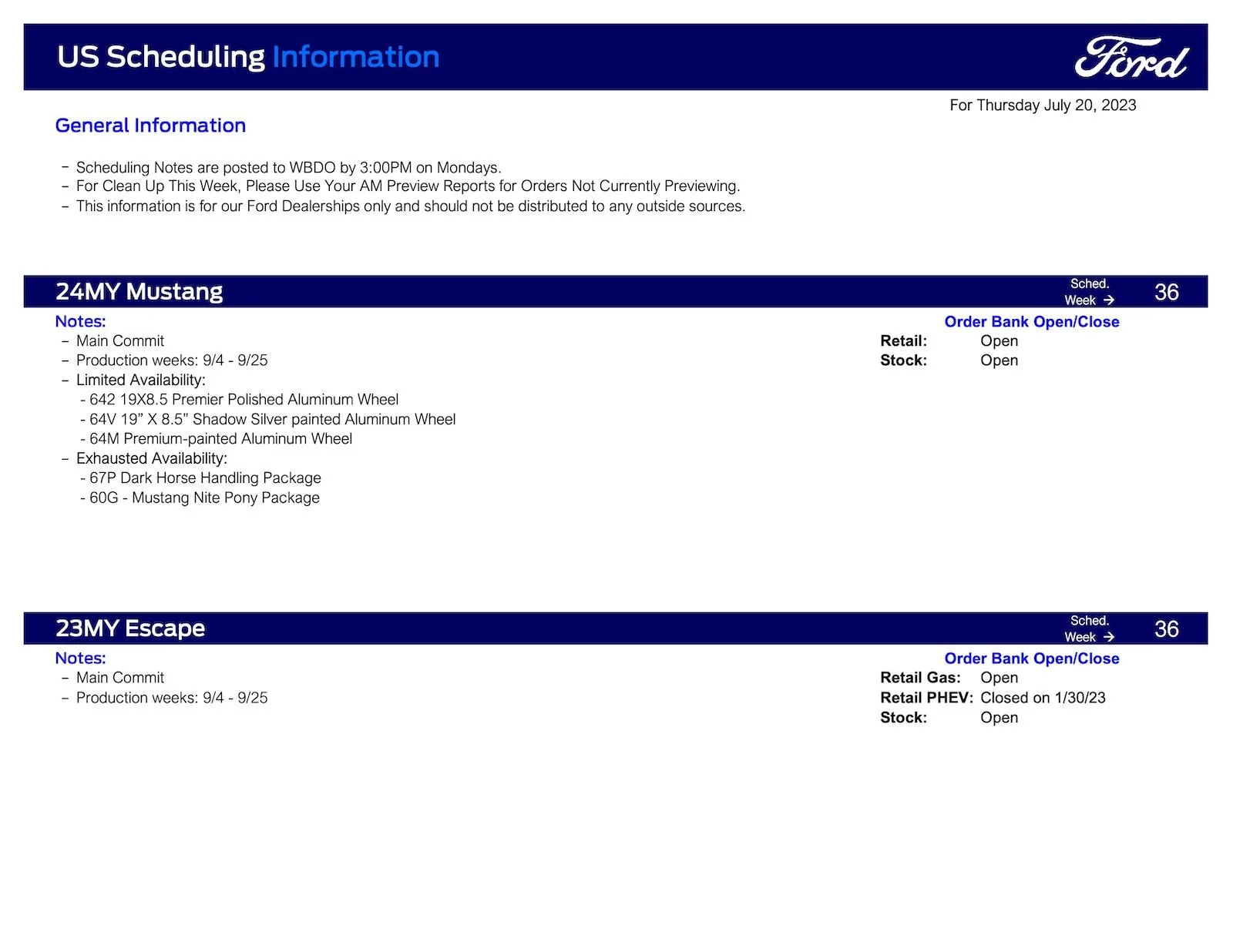 Ford Bronco Bronco Scheduling This Week (7/20/23) for Production Weeks 9/4-9/25 Ford Scheduling Information - 7.17.23-1