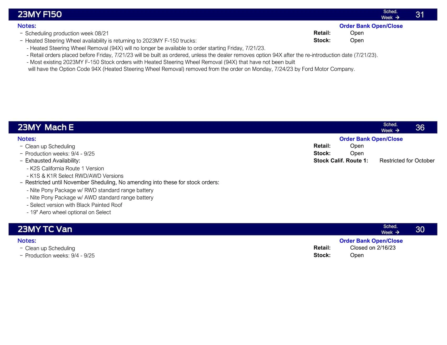 Ford Bronco Bronco Clean-Up Scheduling This Week (7/27/23) for Production Weeks 9/4 - 9/25 Ford Scheduling Information - 7.24.23-5