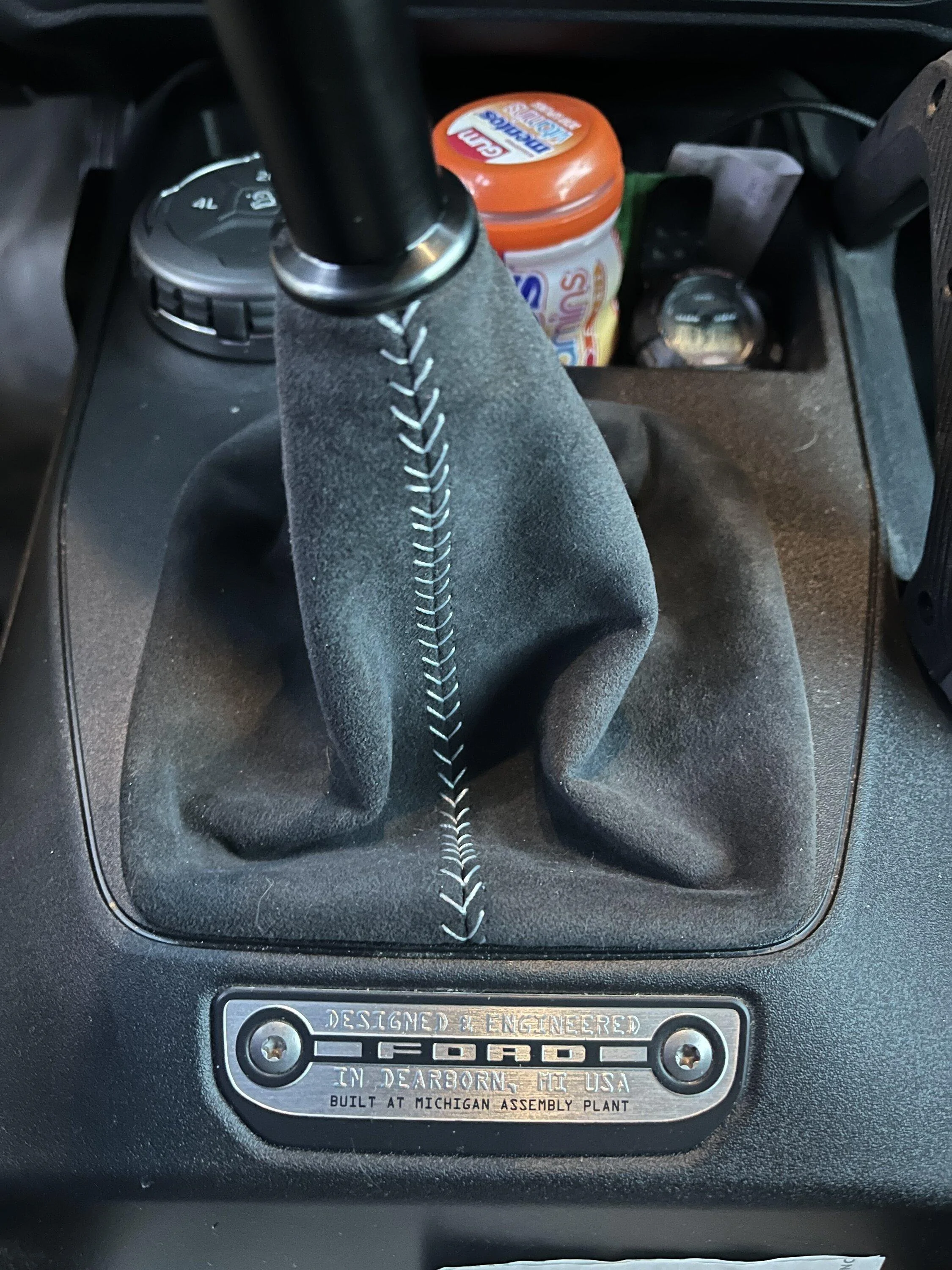 Ford Bronco Got Redline custom leather console and shift boot installed. IMG_5749