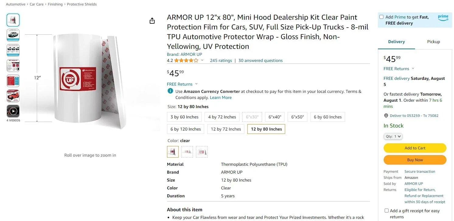 Ford Bronco PPF Clear Film for Hood clear Hood PPF