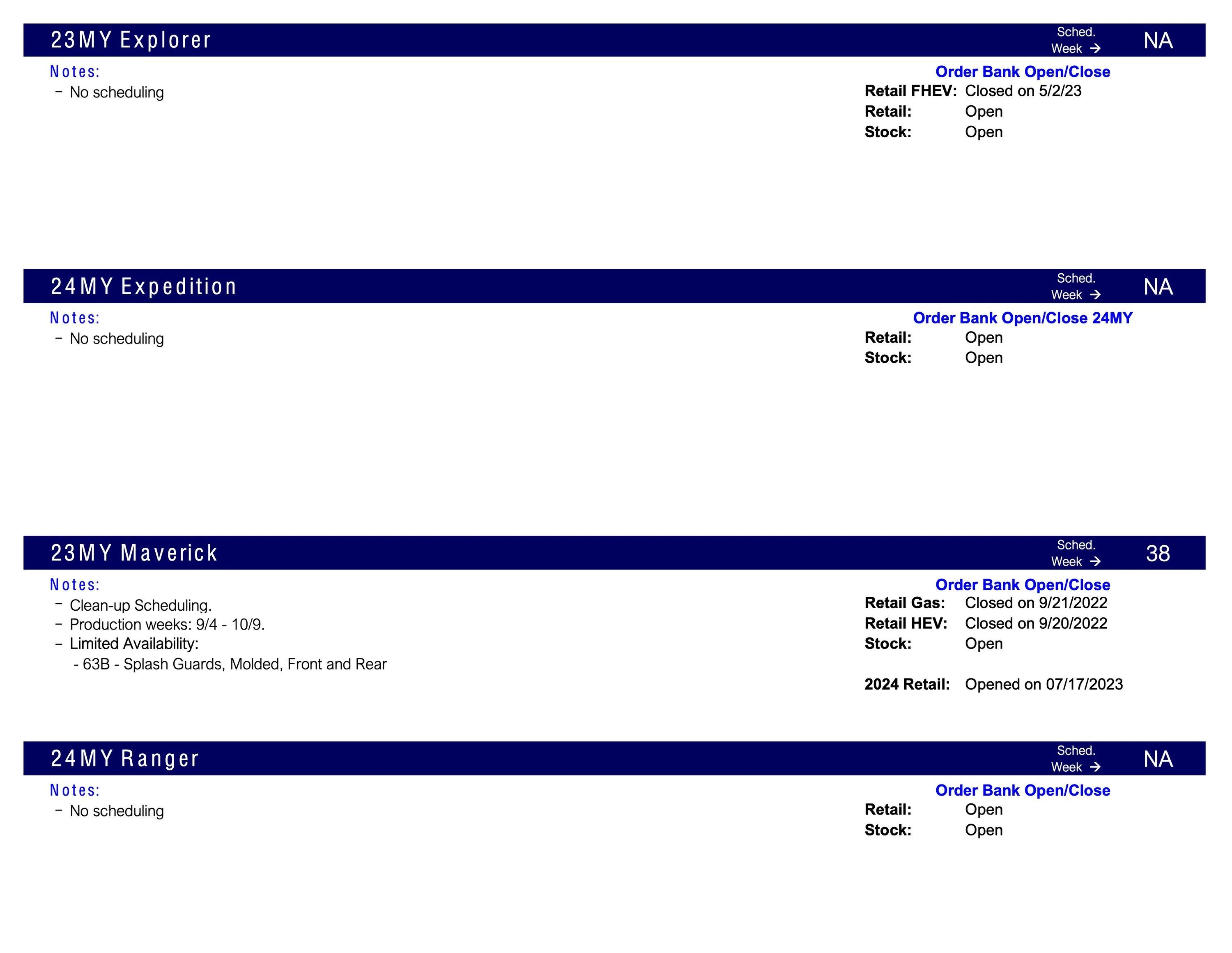 Ford Bronco No Bronco Scheduling This Week (8/3/23) Scheduling Notes 7.31.23-3