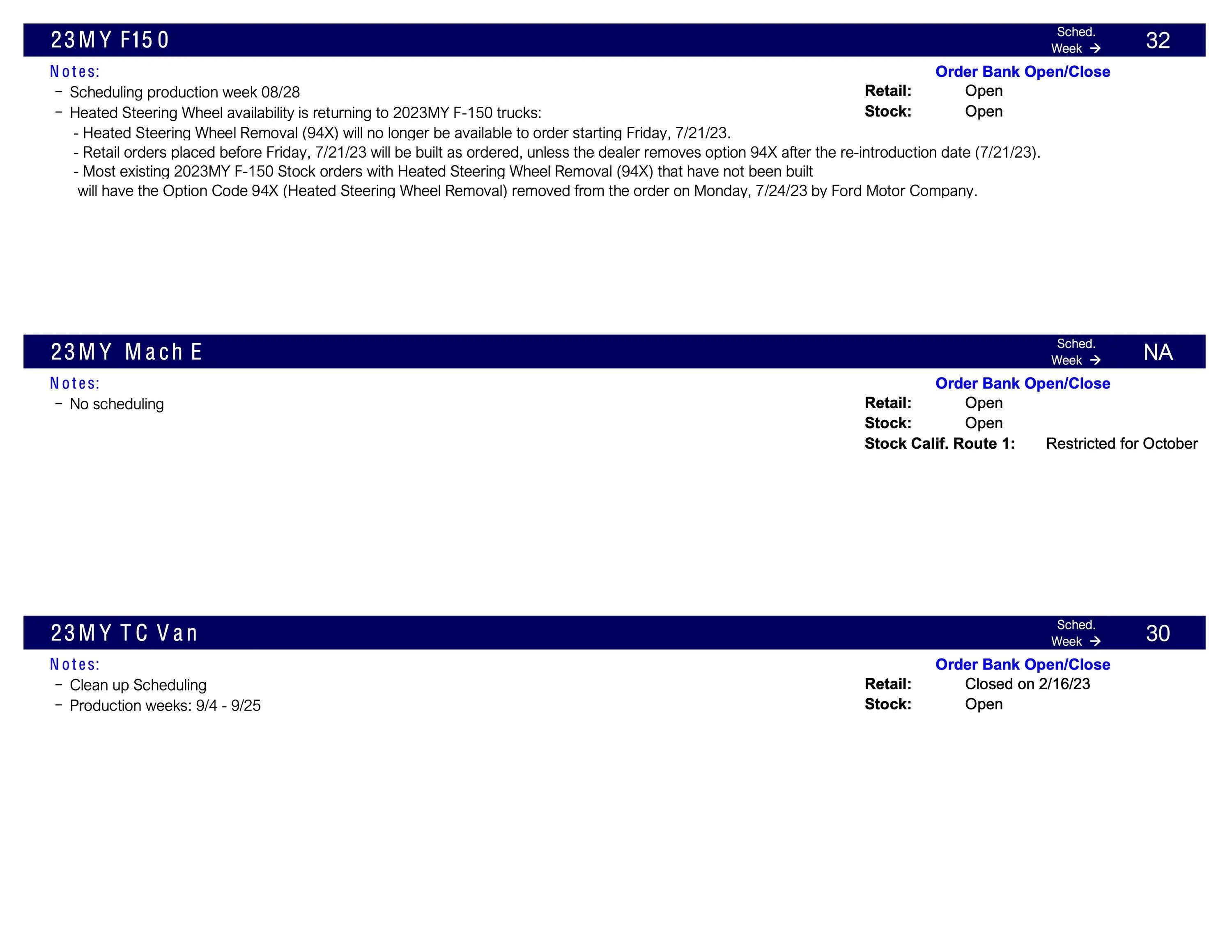 Ford Bronco No Bronco Scheduling This Week (8/3/23) Scheduling Notes 7.31.23-5