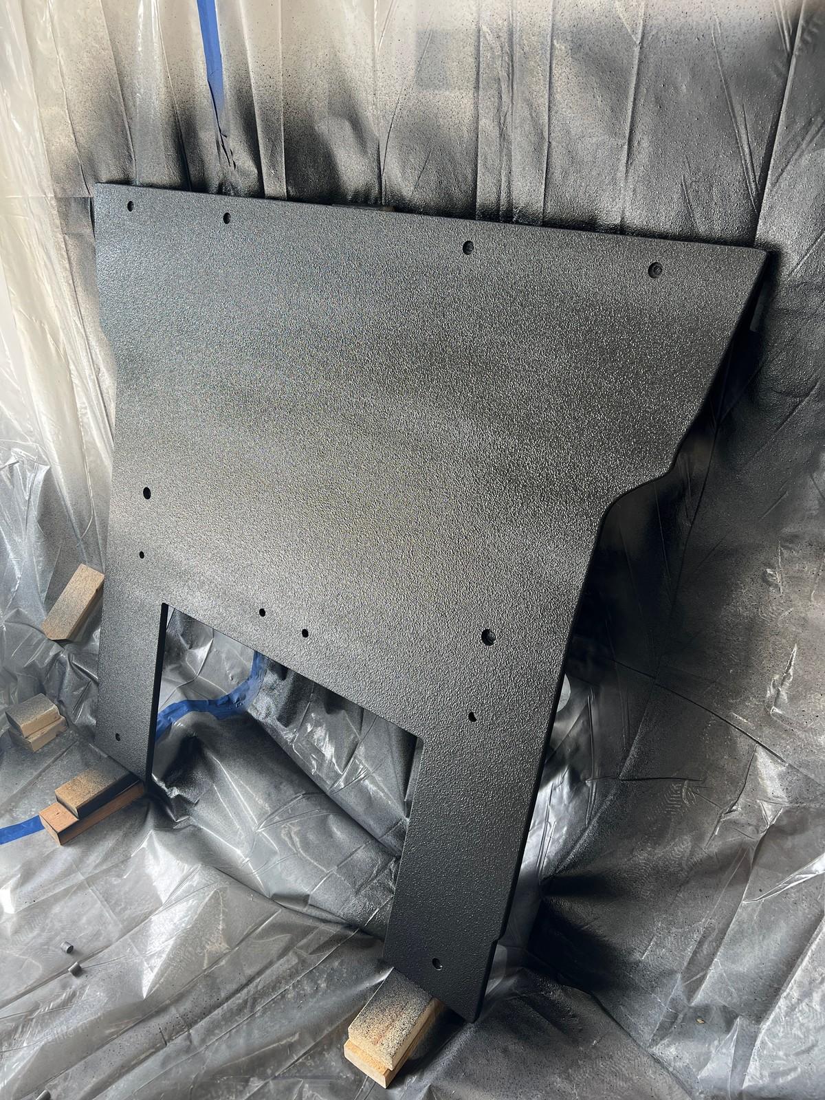 Ford Bronco Broox's DIY 2-Door Seat Delete + Raptor Lined Cargo Platform first-time-spraying-bedliner-got-a-bit-of-tiger-on
