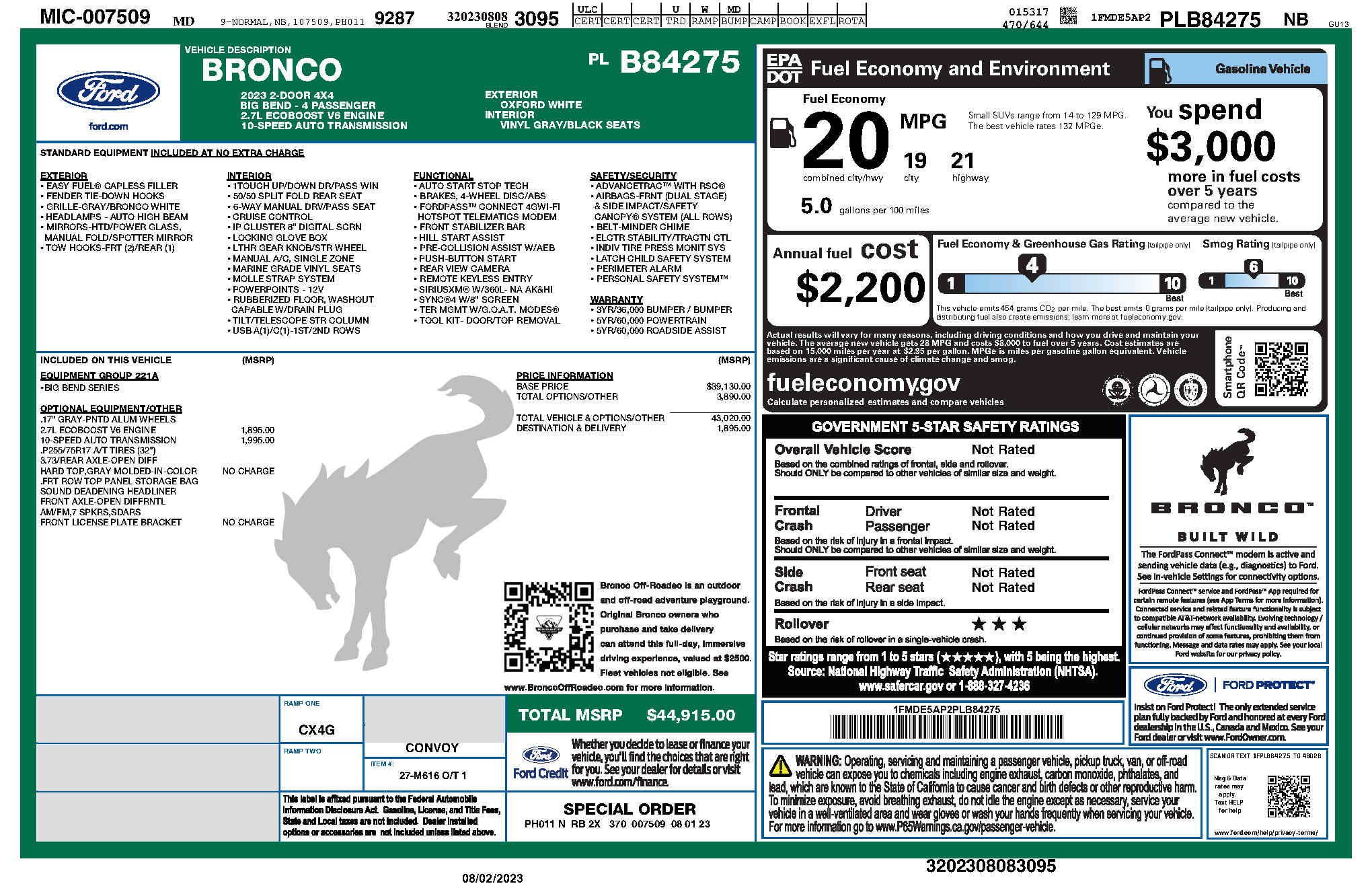 Ford Bronco Bronco build week 8/7/2023 windowsticker (1)