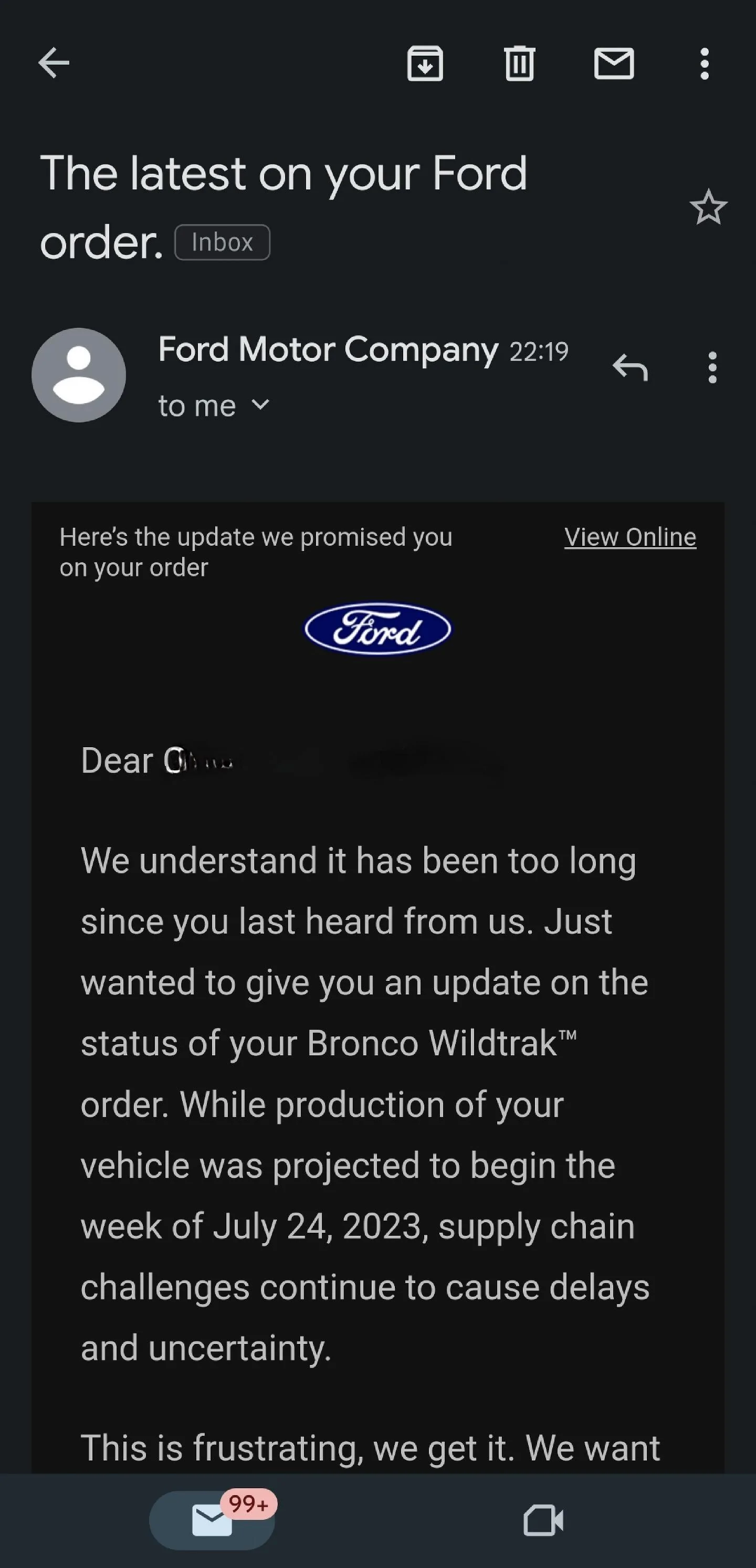 Ford Bronco 7/24/23 Build Week Screenshot_20230802_232929_Gmail