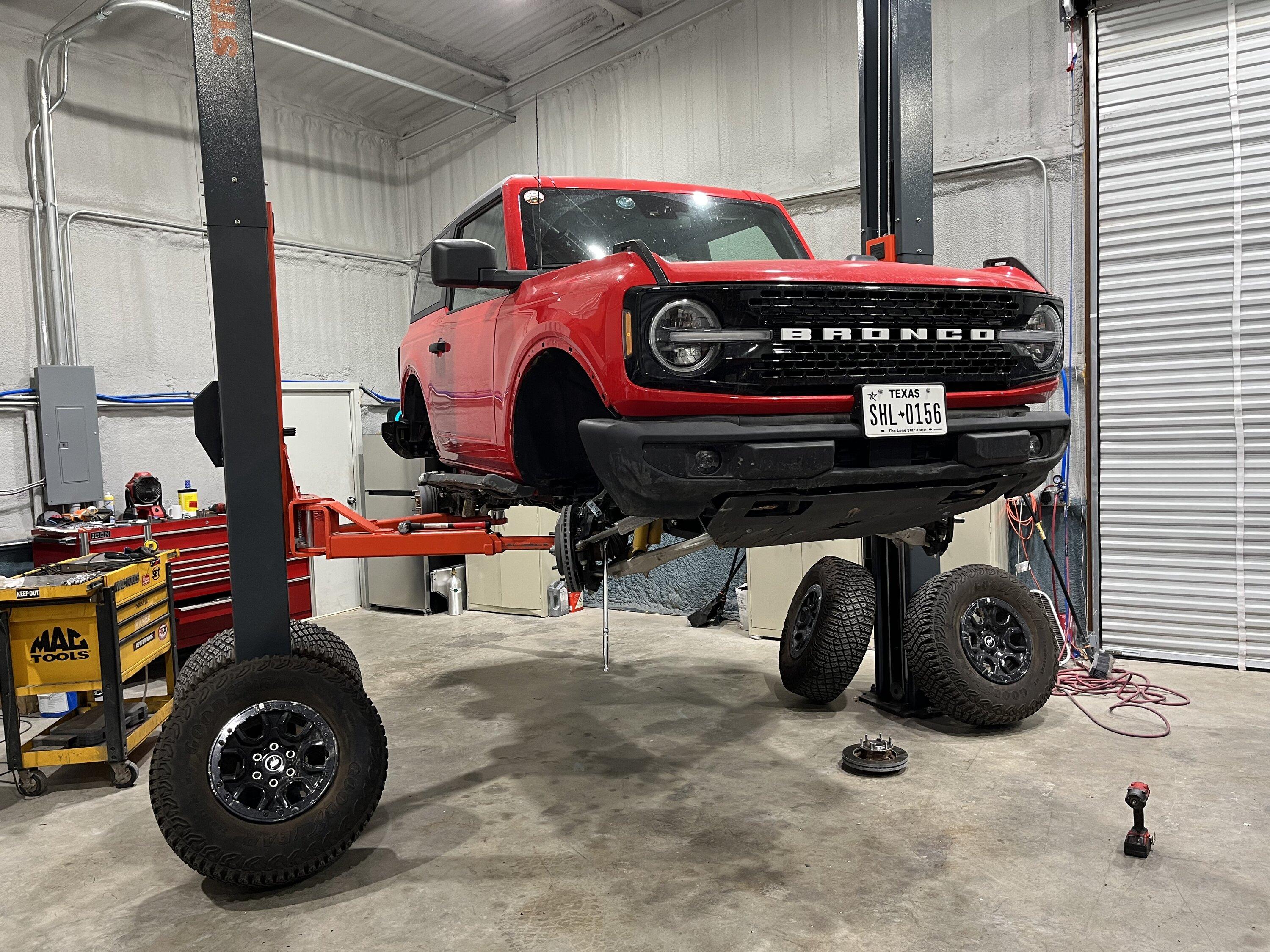 Ford Bronco 2 Door Race red Wildtrak build.  Custom FAB and CNC machining! 29864D53-E3D8-49CB-816A-229B9217E19C