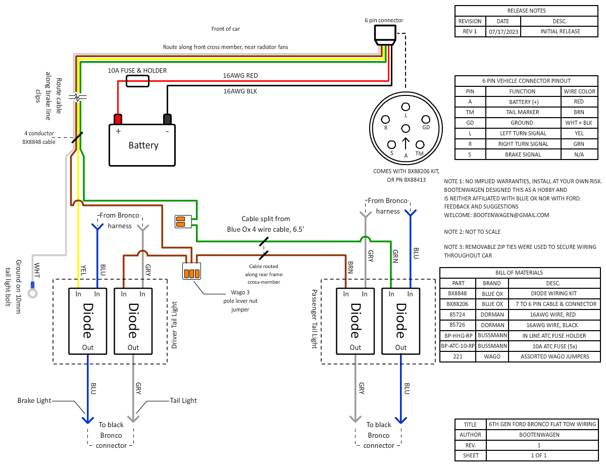 Ford Bronco Full Guide: Modifying Bronco 2DR Outer Banks for Flat Towing - Blue Ox adapter plates, braking system, etc Bronco6G_diode_wiring_and_6pin_rev1