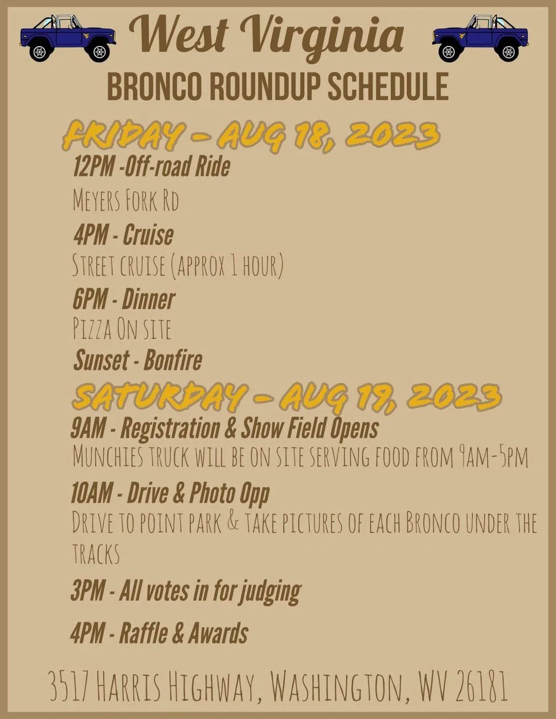 Ford Bronco WV Bronco Roundup 2023 Schedul