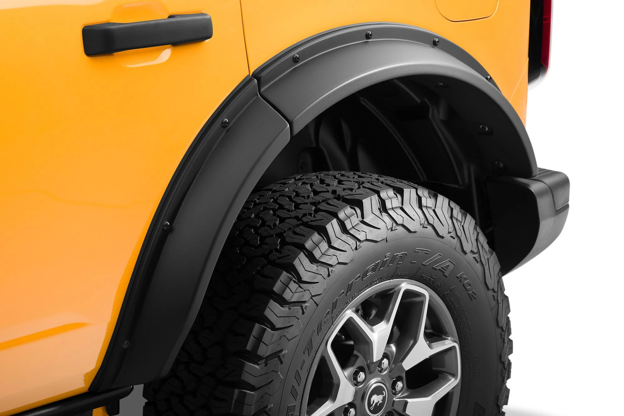 Ford Bronco HAVOC EVOC Retro Fender Flares for the Modern Bronco HV_HFB_04-003_RetroFenderFlare_4dr_CyberOrange_Metallic_BlackBolts_04