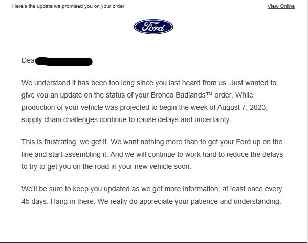 Ford Bronco Bronco build week 8/7/2023 Screenshot 2023-08-17 074511