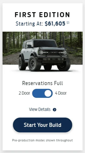 Ford Bronco Wildtrak Spec'd the Same as First Edition is $3k cheaper 1603813395255