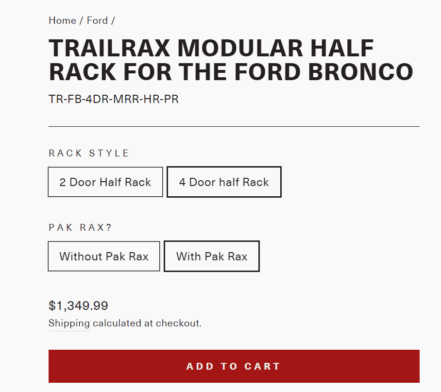 Ford Bronco Installed TrailRax "Half-Rack" on OBX 1692863063132