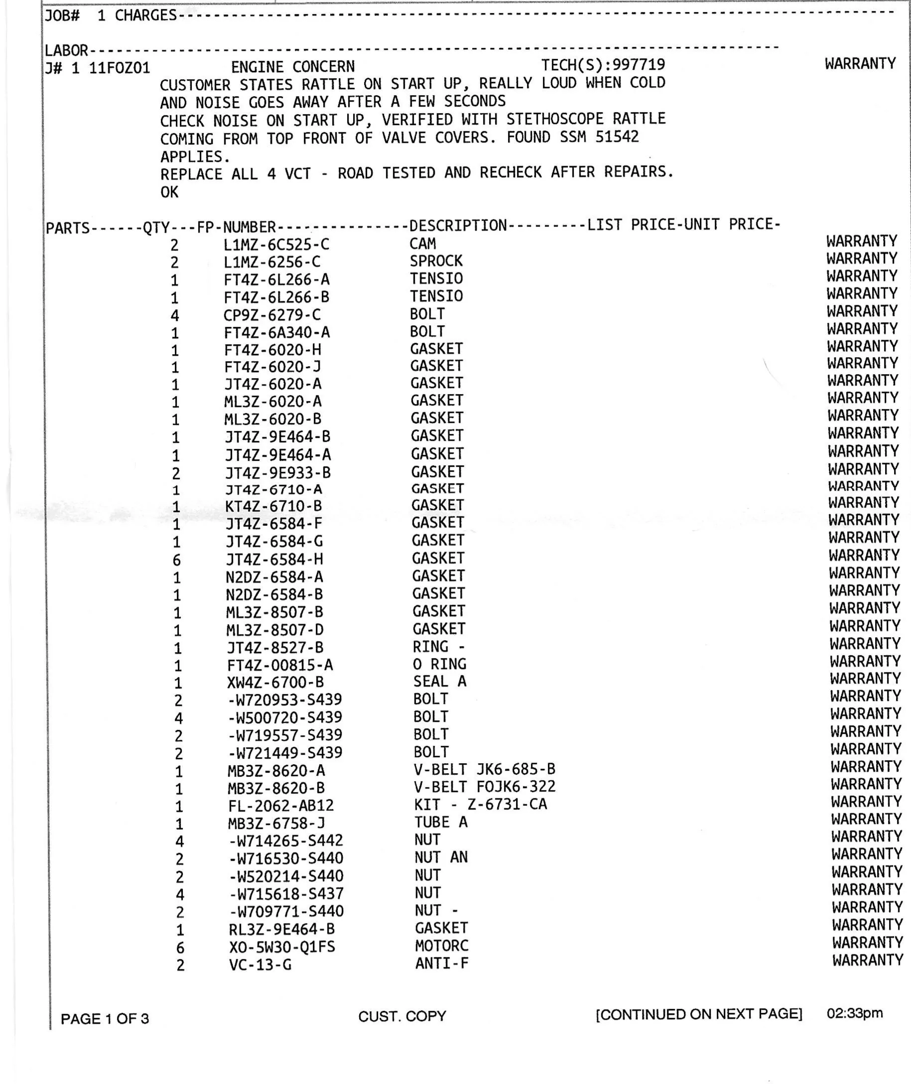 Ford Bronco Another cam phaser failure, horrible Ford quality issue Receipt_2023-08-24_160358