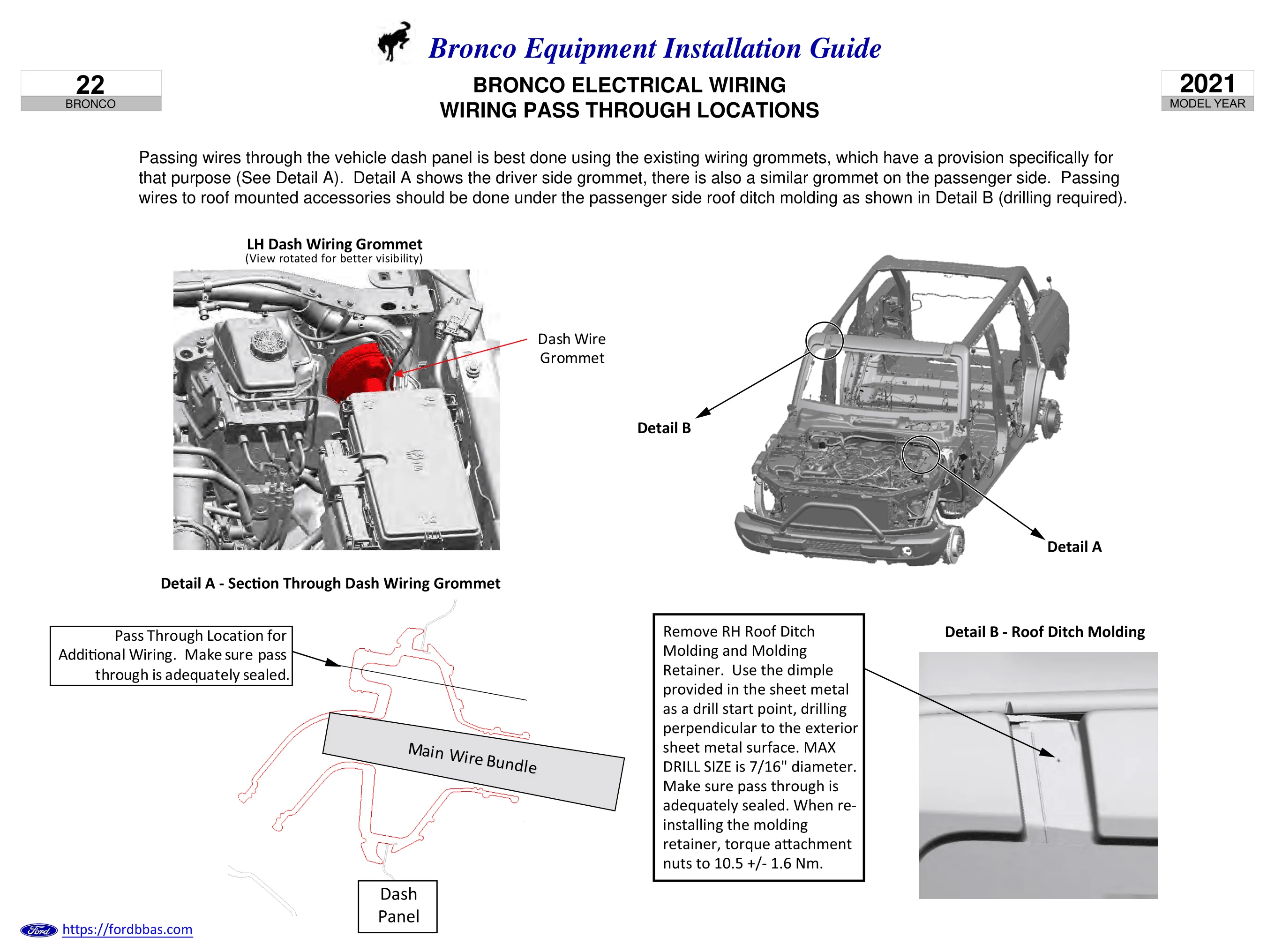 Ford Bronco Amp power route Bronco Equipment Installation Guide - Wiring Pass Through Locations-1