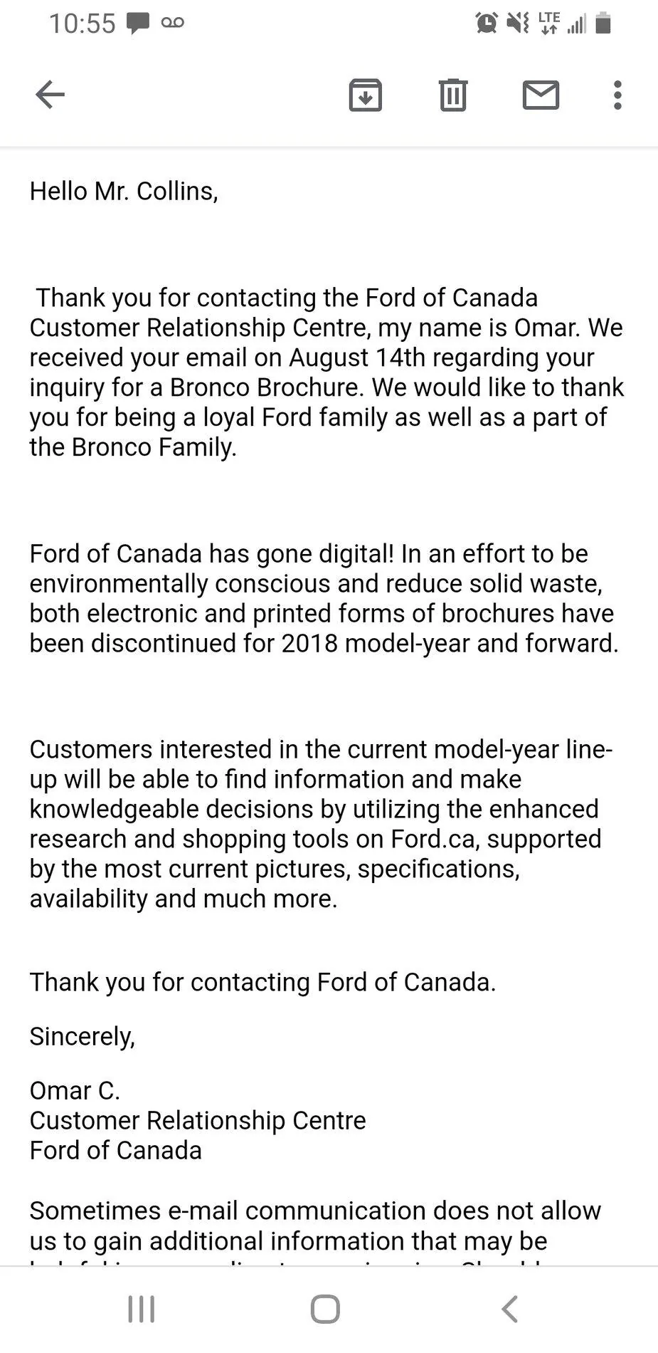 Ford Bronco Canada Ford Bronco reservations cannot change dealership..... Screenshot_20201028-225510_Gmail