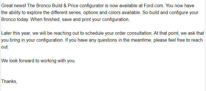 Ford Bronco Just got my "Step 2" email. 1603989902108