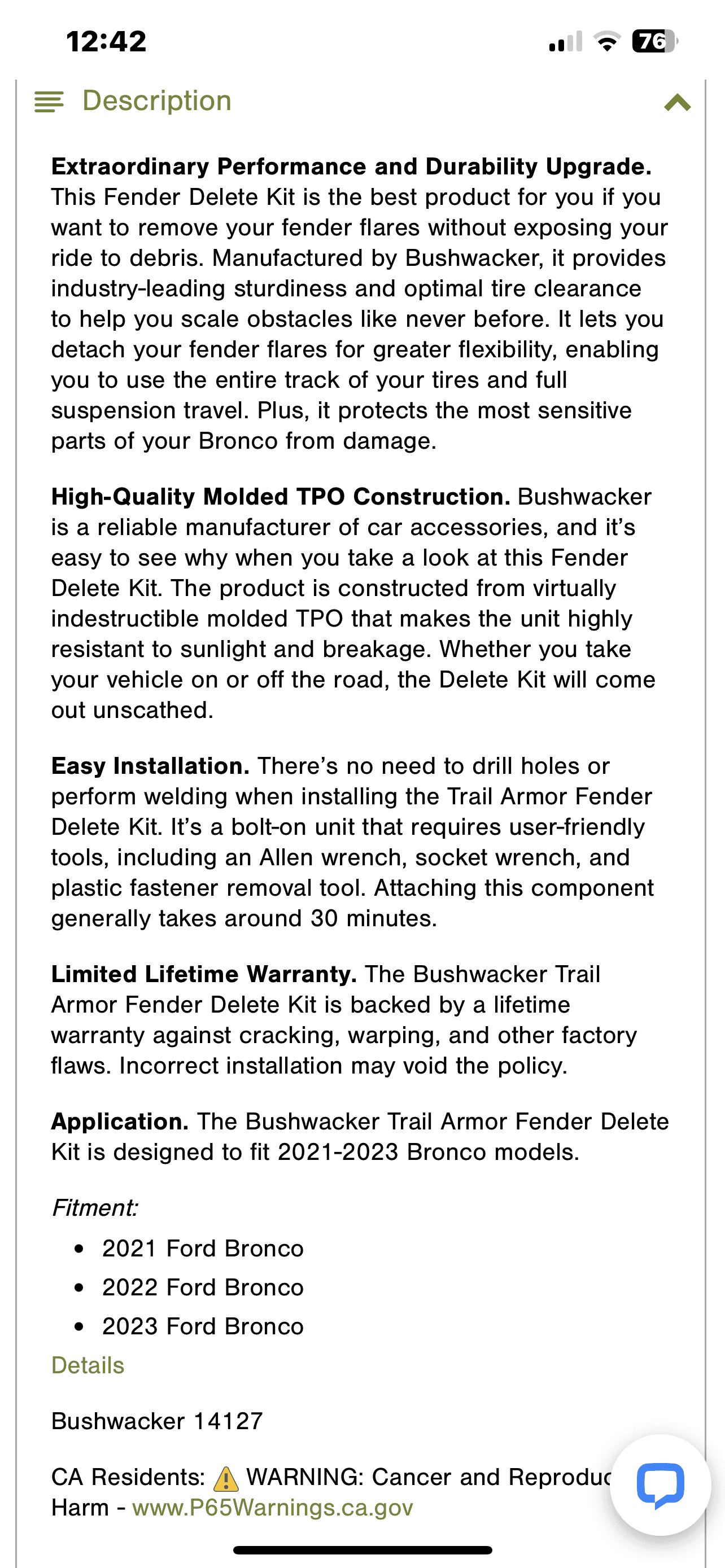 Ford Bronco Bushwacker Trail armor fender flare delete kit. IMG_4918