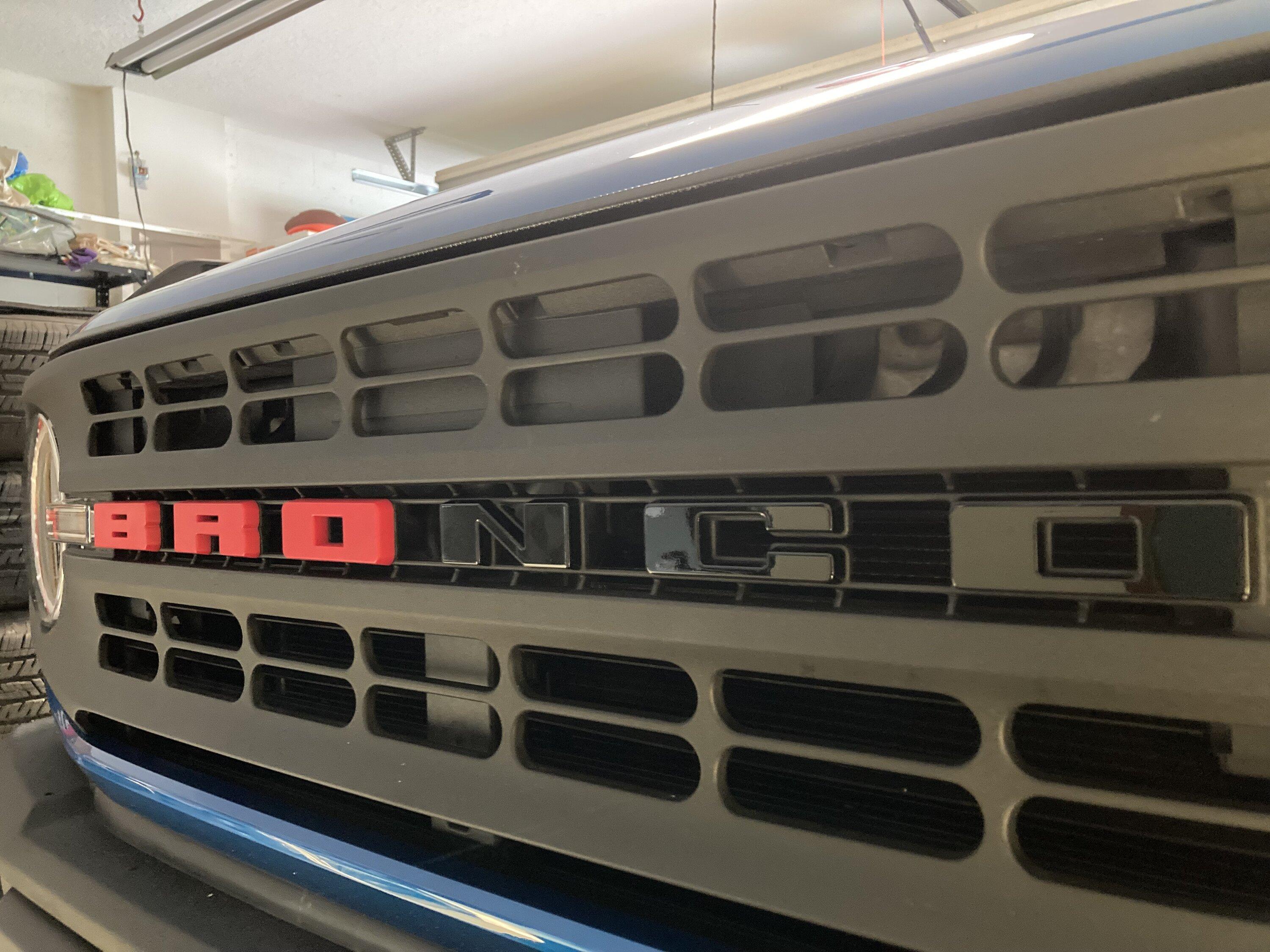 Ford Bronco Knockoff grille letter overlays installed IMG_4295