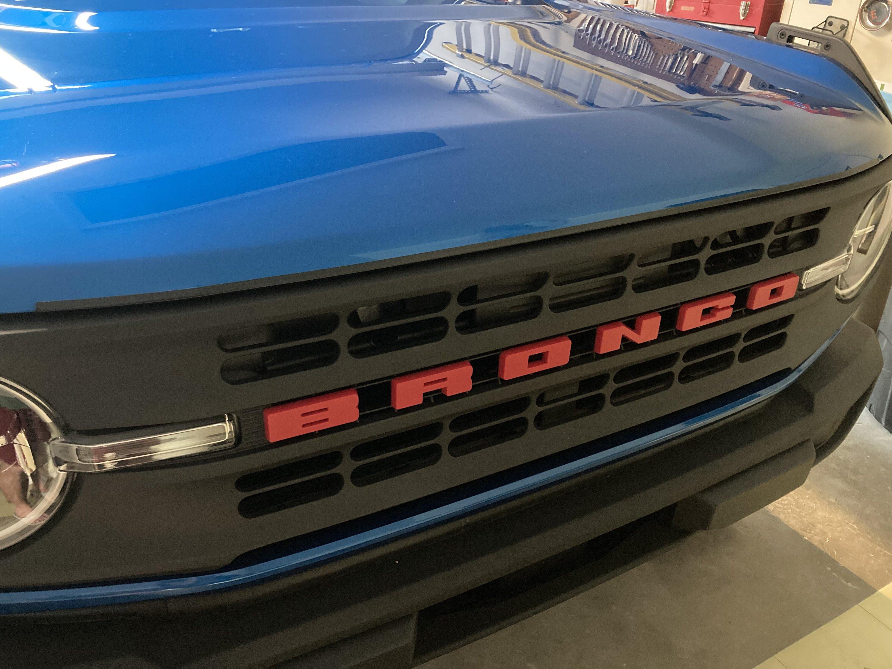 Ford Bronco Knockoff grille letter overlays installed IMG_4297