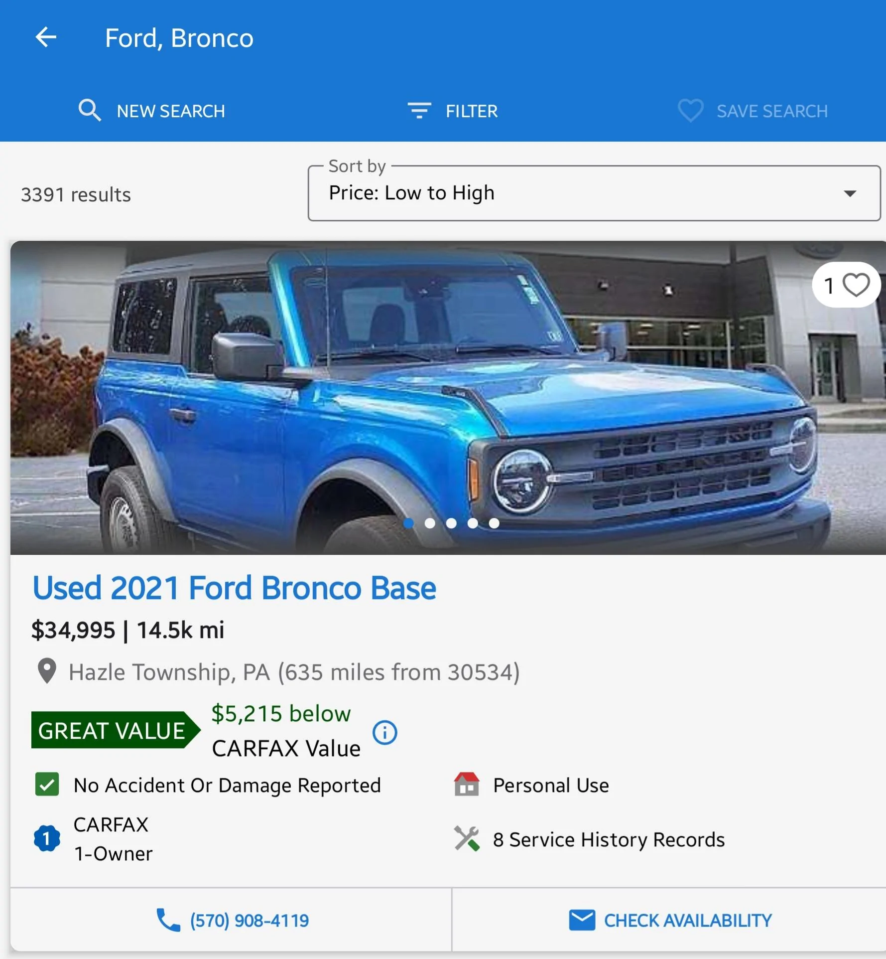 Ford Bronco Missing the $29k base Screenshot_20231001_180217_CARFAX