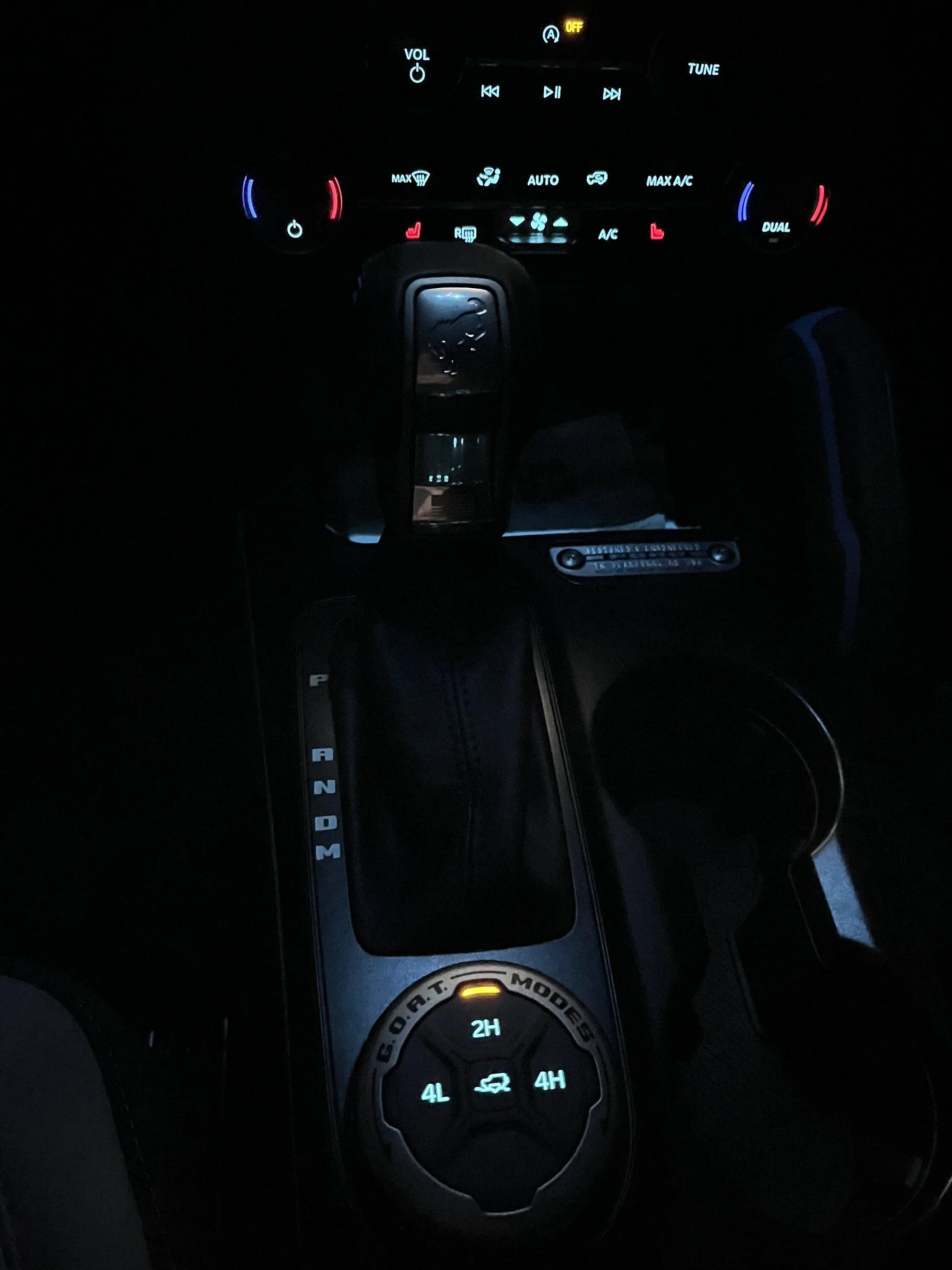 Ford Bronco Gear Selection Lights on Console IMG_6640
