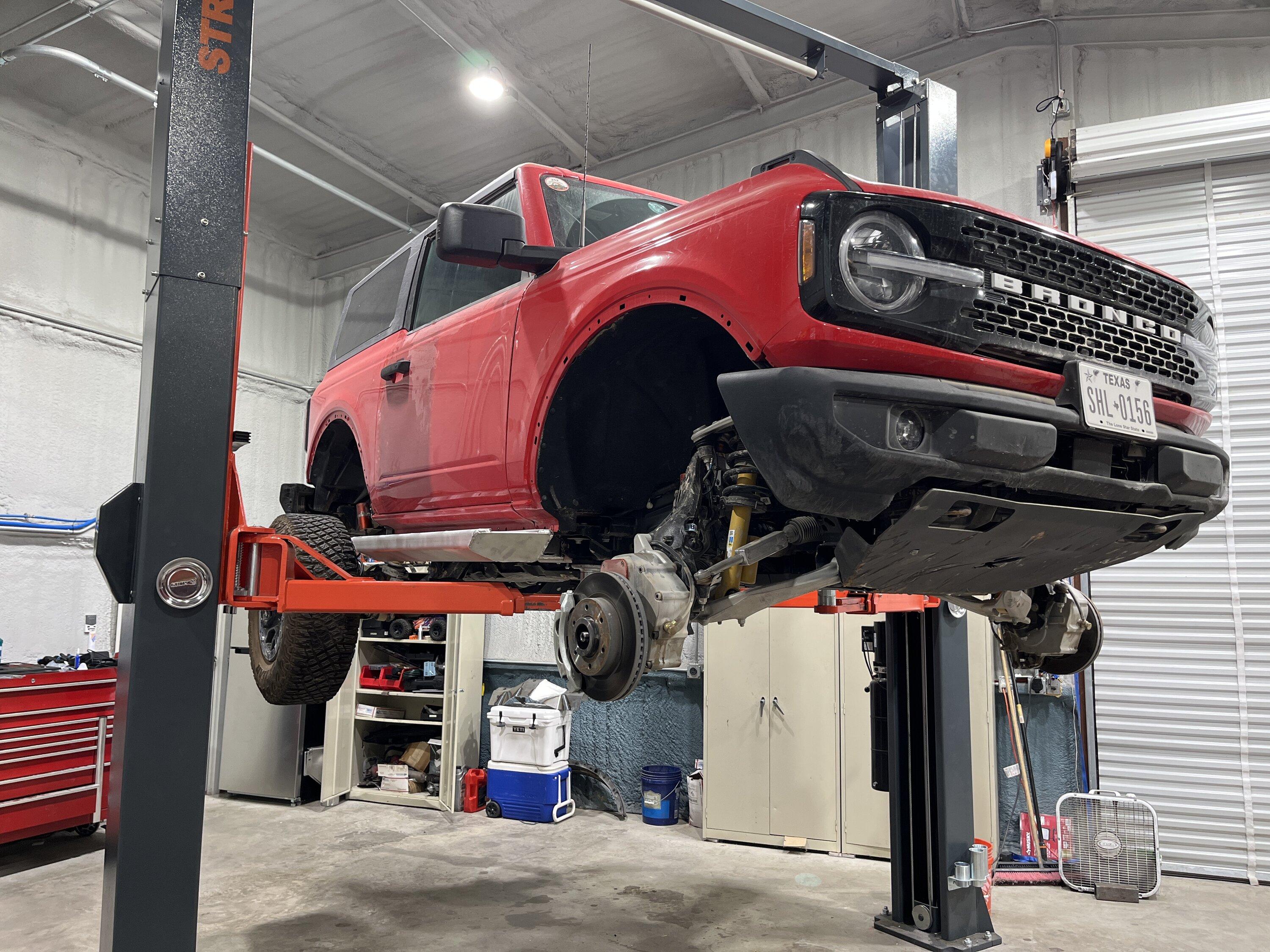Ford Bronco 2 Door Race red Wildtrak build.  Custom FAB and CNC machining! image