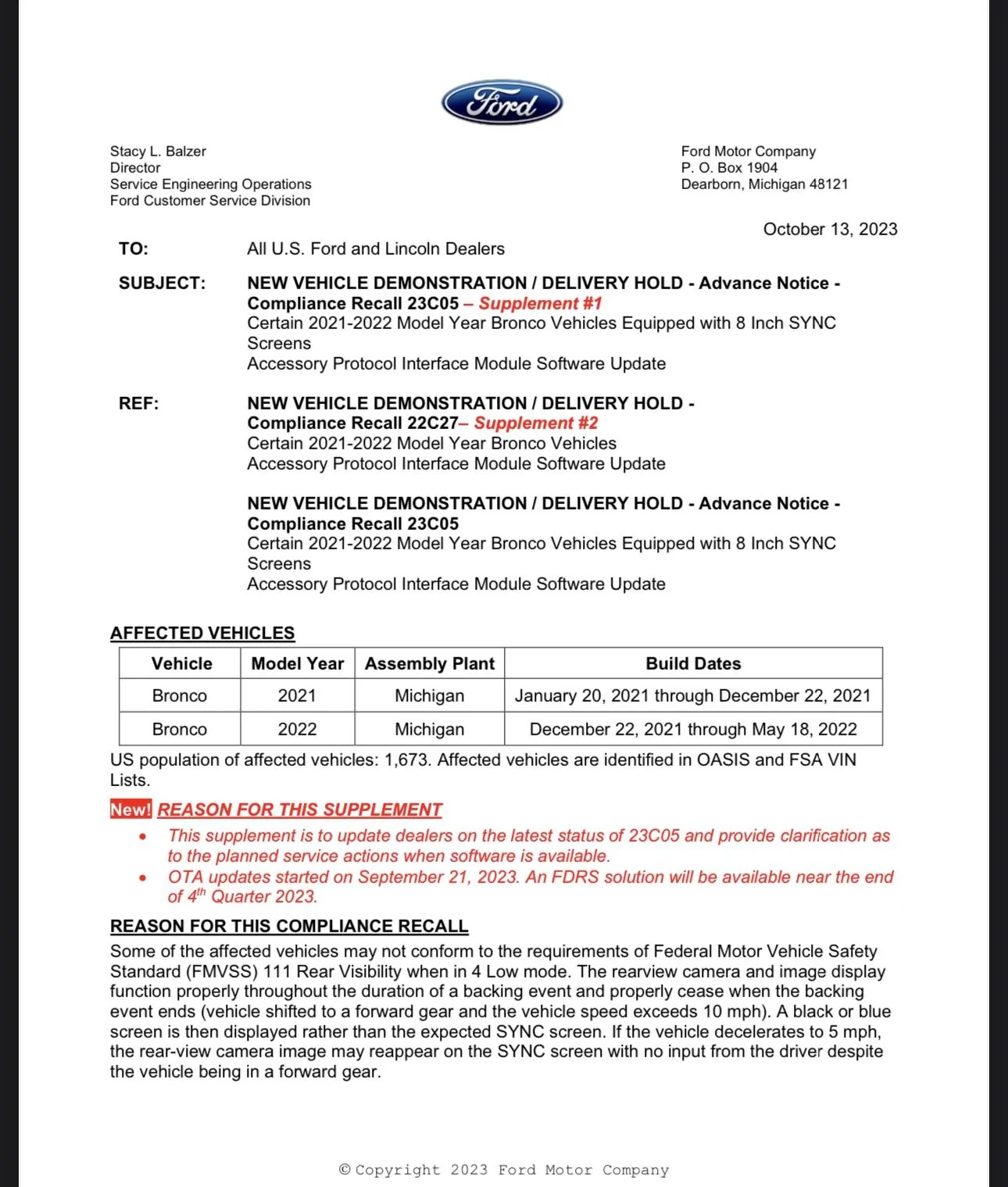 Ford Bronco Rear view camera recall issued for 2021 Bronco IMG_2207