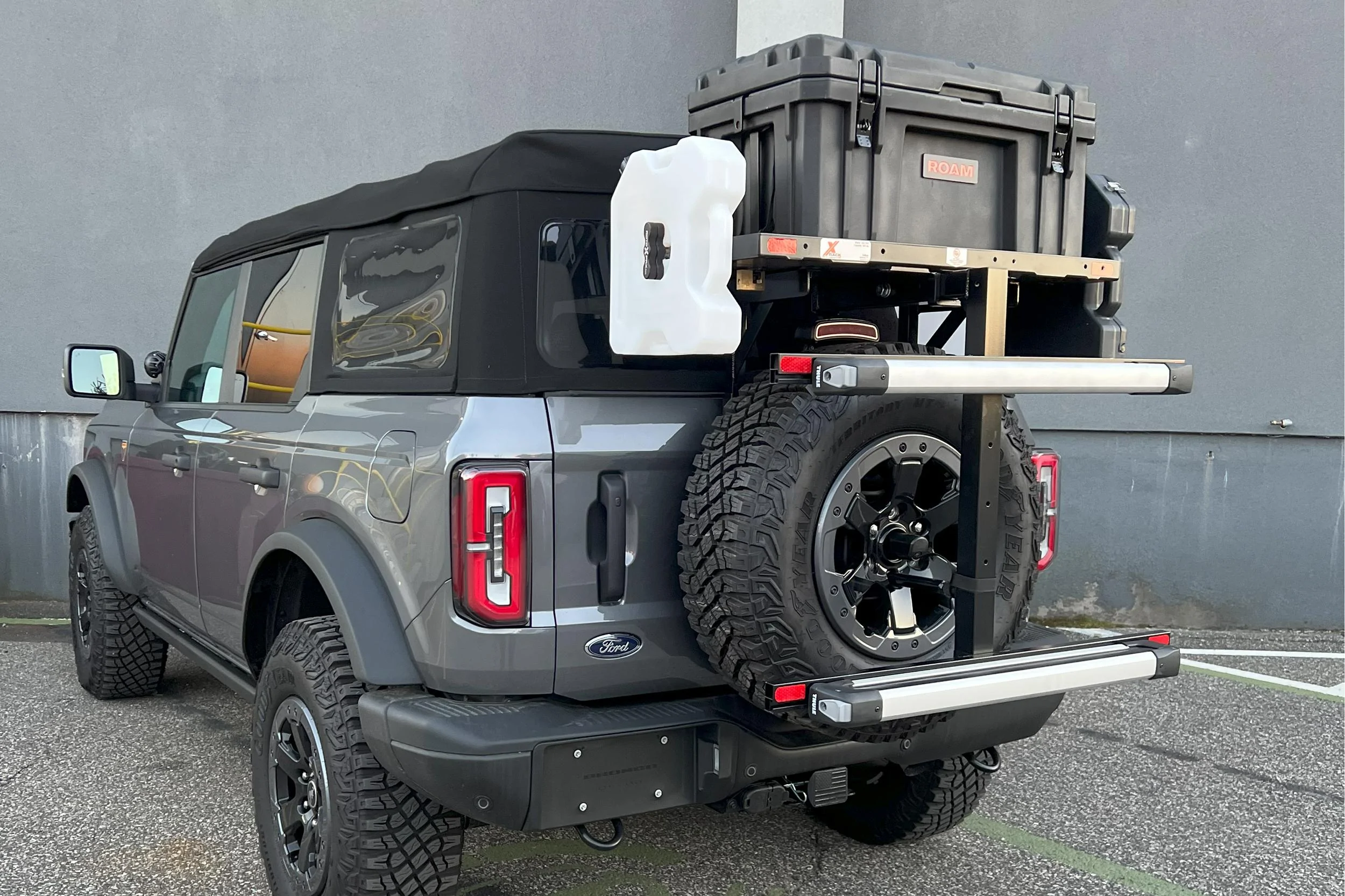 Ford Bronco A Roof Rack for your Hitch (X-Rack) Over Spare carrier with ski rack 2