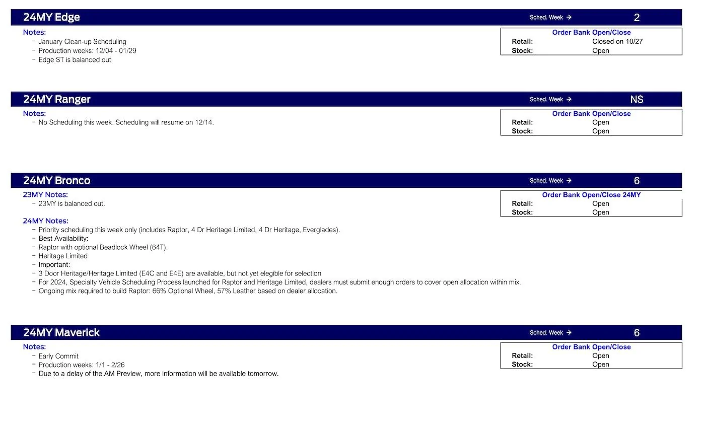 Ford Bronco 2024 Bronco Priority Scheduling This Week Only (11/16/23) Ford Scheduling Notes - 11.13.23 -2