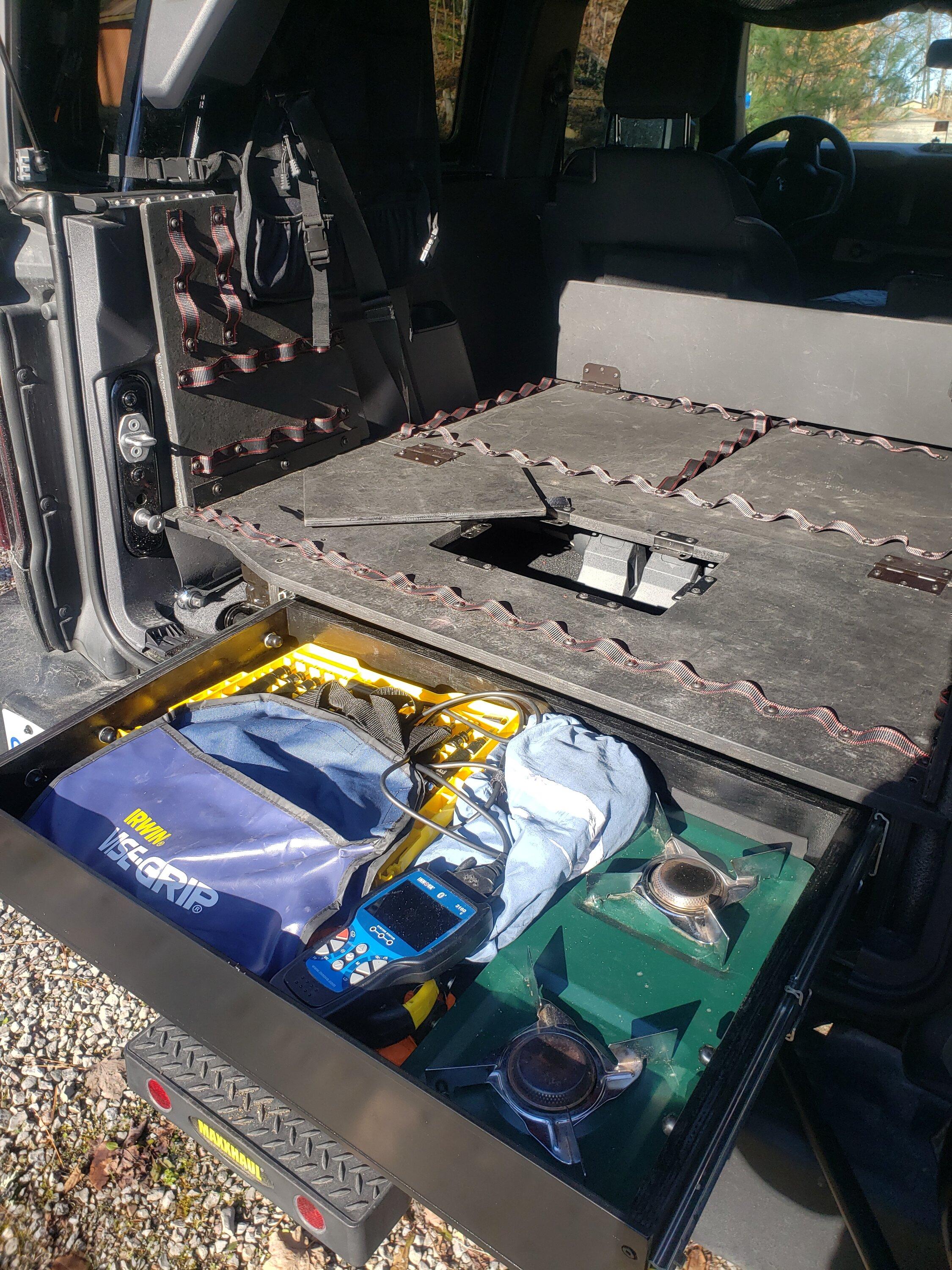 Ford Bronco 2 door level floor storage with seats 20231112_101734