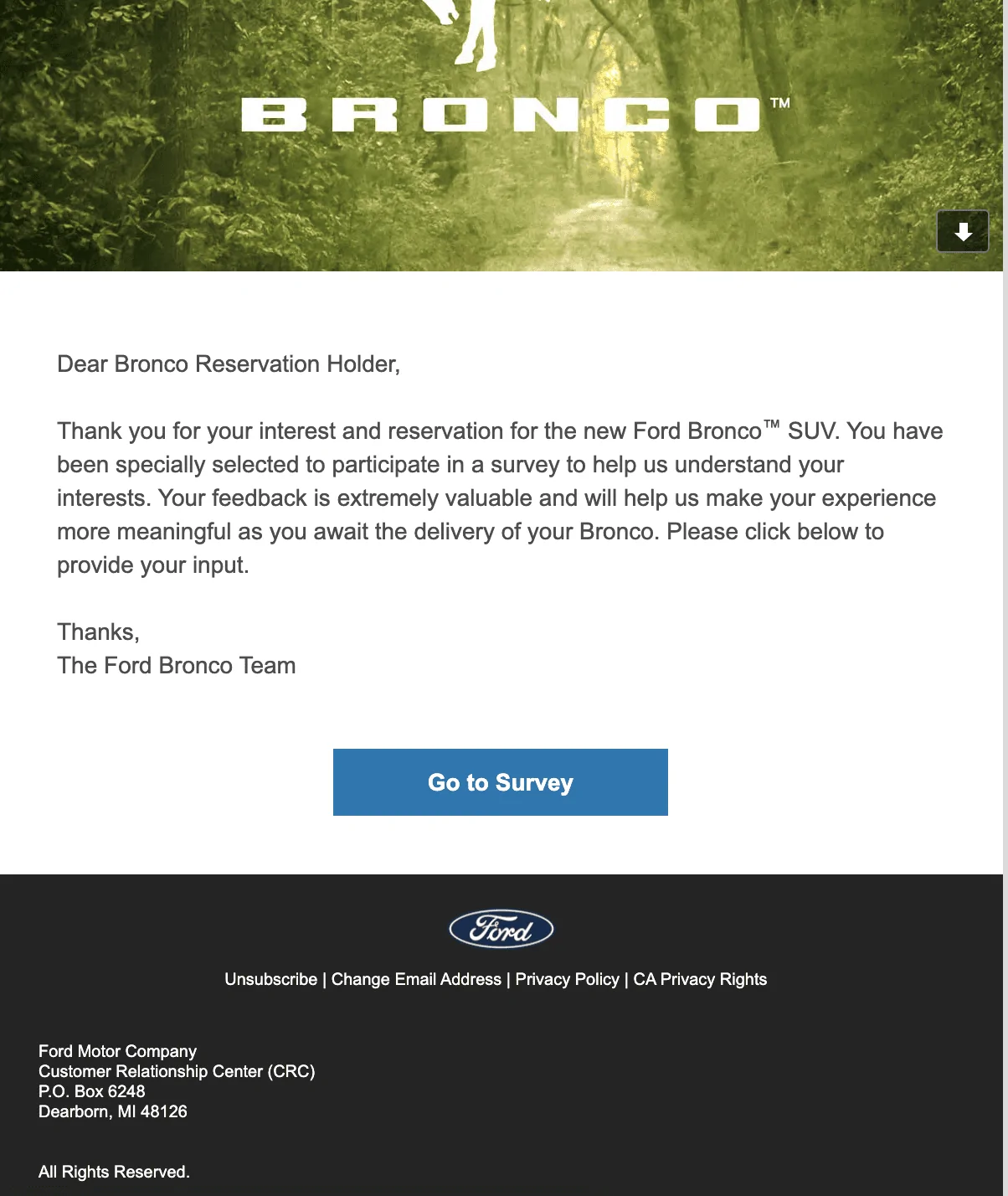 Ford Bronco Ford Sends New Survey: "Bronco Needs Your Help" 1604340945311