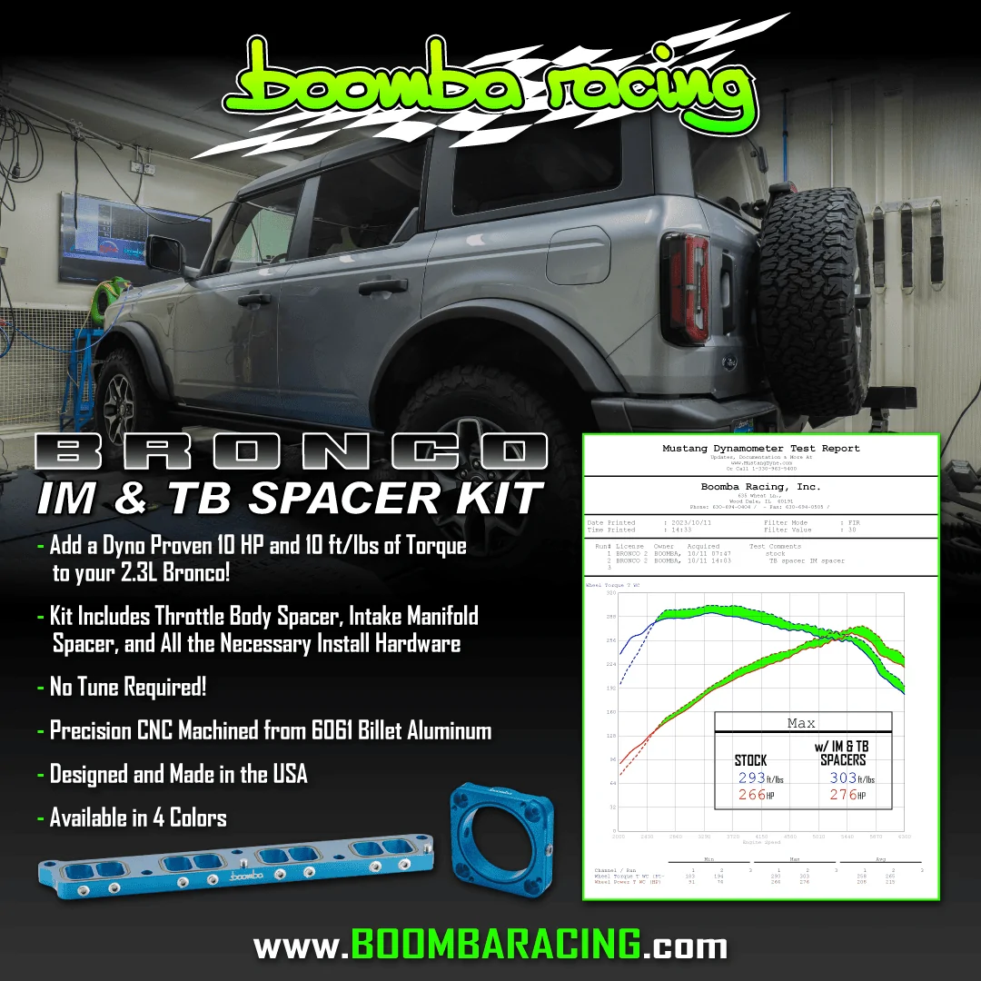 Ford Bronco Boomba Racing Intake Manifold and Throttle Body Spacer Combo With Dyno Results! Bronco_Spacers