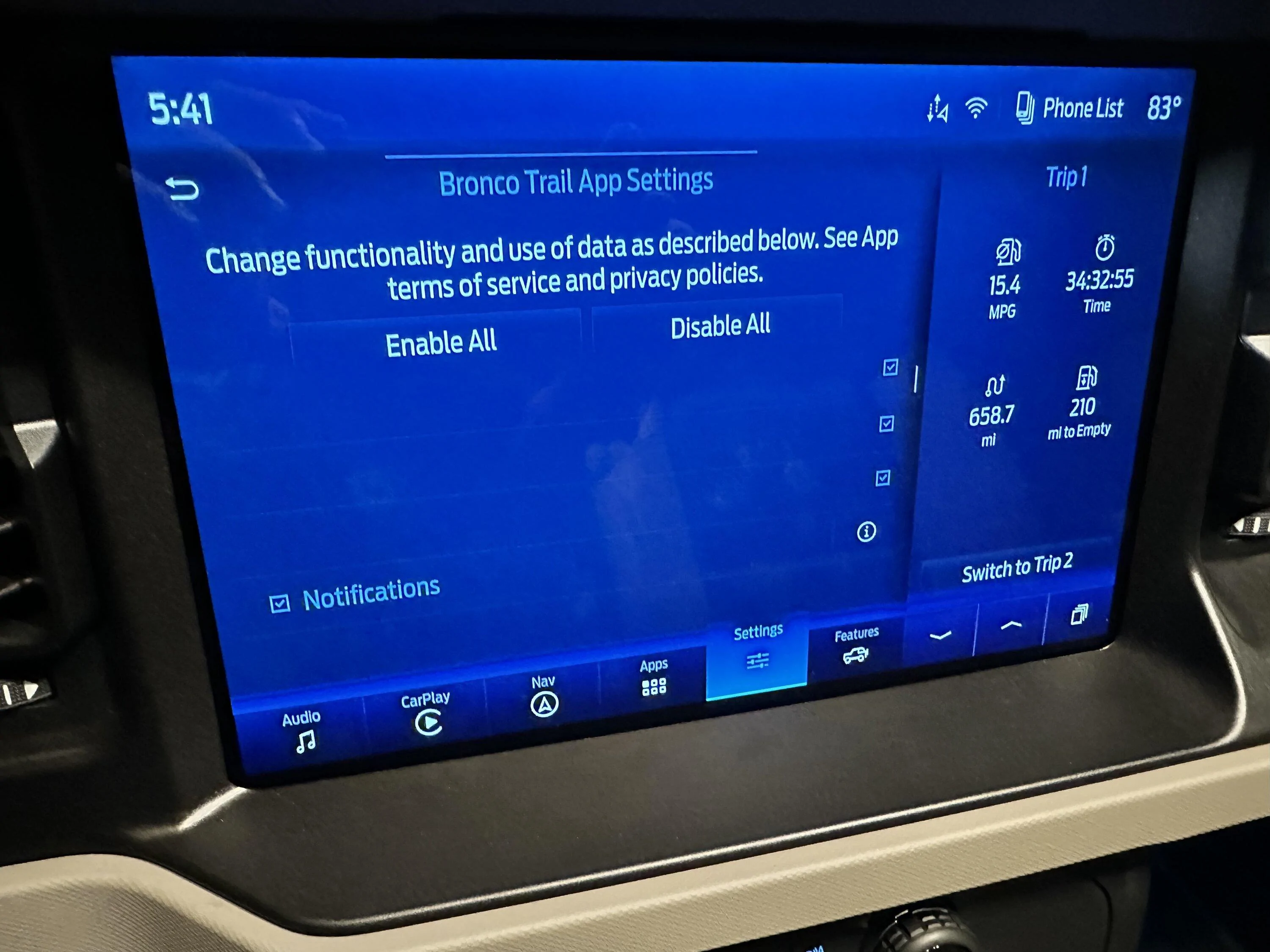 Ford Bronco Can’t get trail app to work. IMG_1808