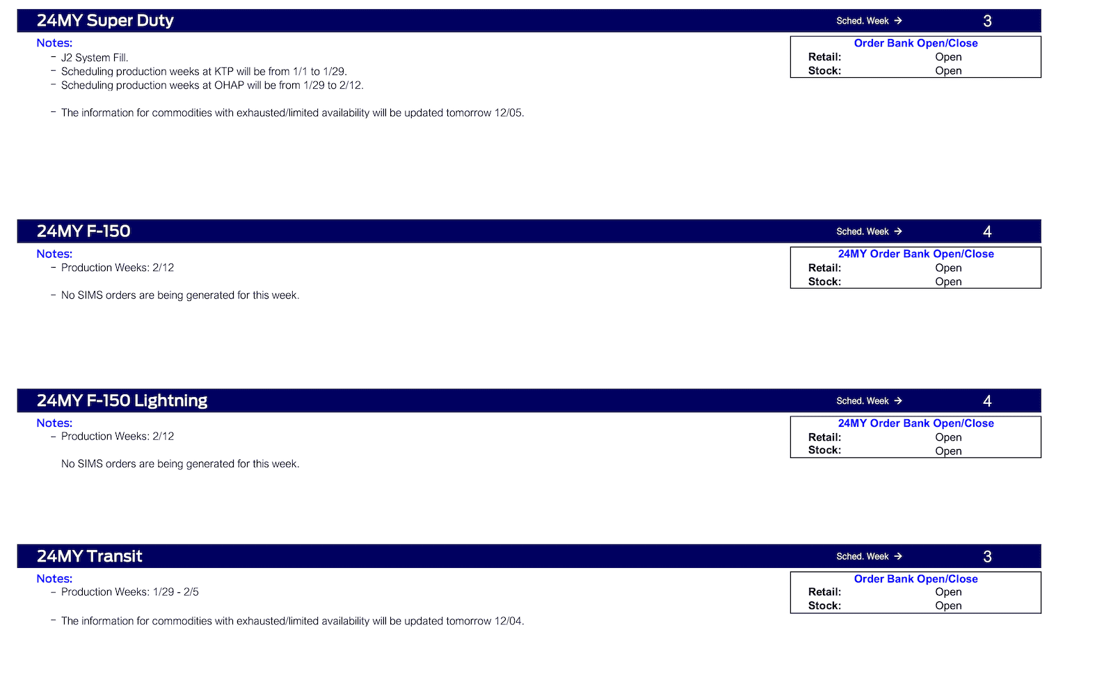 Ford Bronco 2024 Bronco January Clean-up and February Priority Scheduling (for Raptor, Everglades, Heritage, Heritage LE) This Week (12/7/23) Ford Scheduling Notes 12.4.23-4