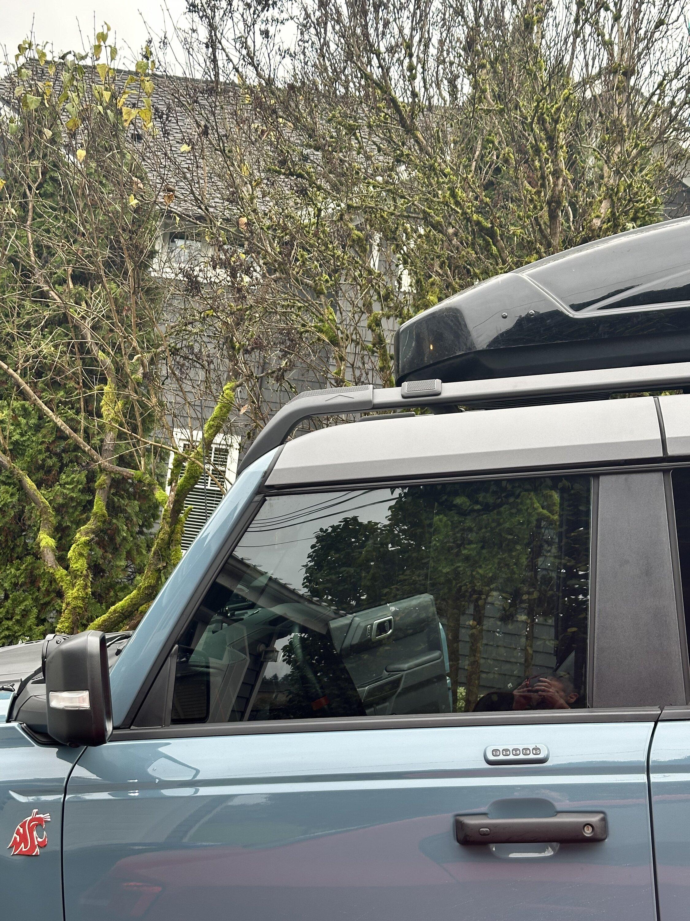 Ford Bronco Ford OEM roof rack with Thule Roof Box IMG_2301