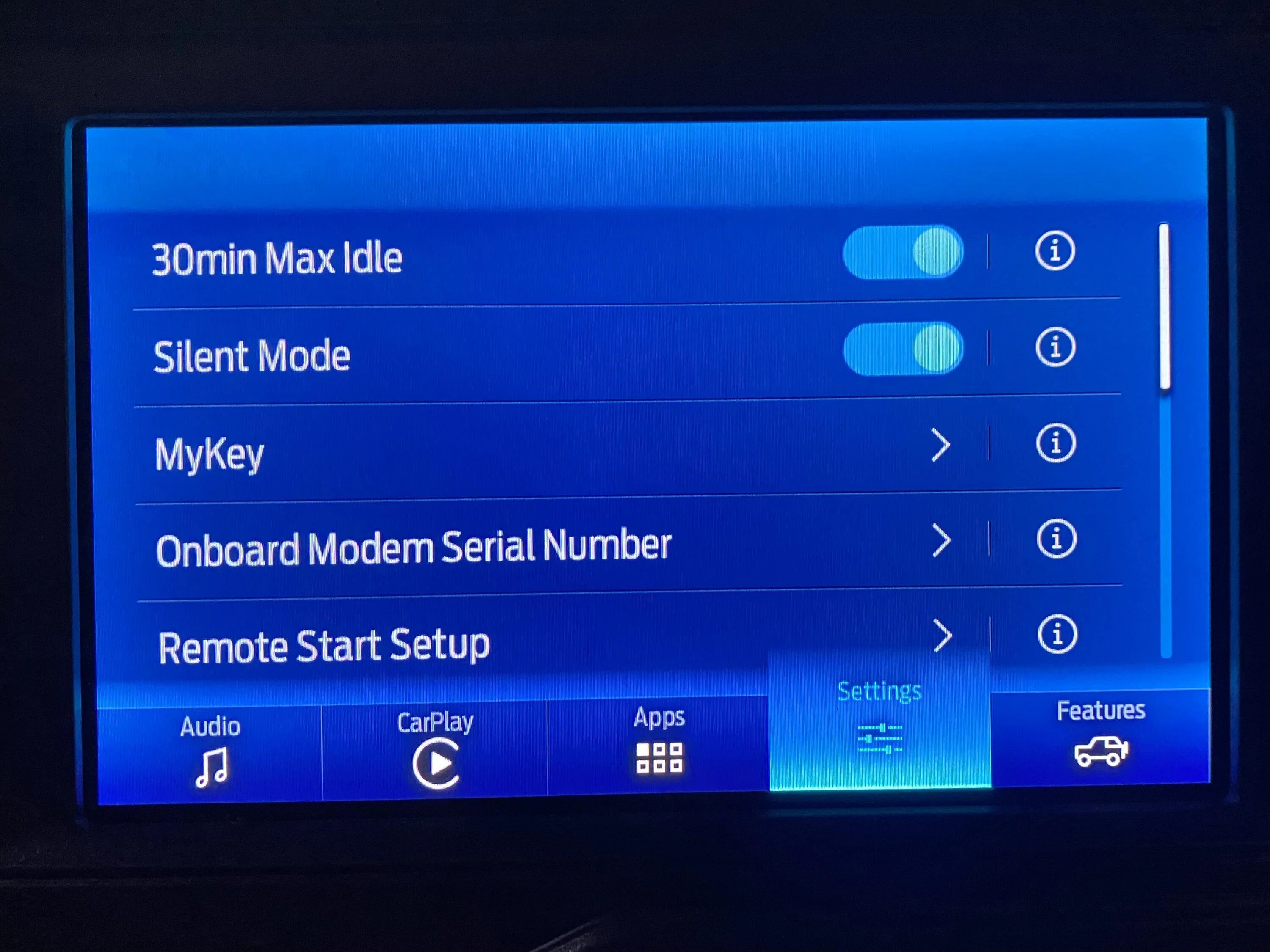 Ford Bronco permanently disable 30 minute idle timeout IMG_1484