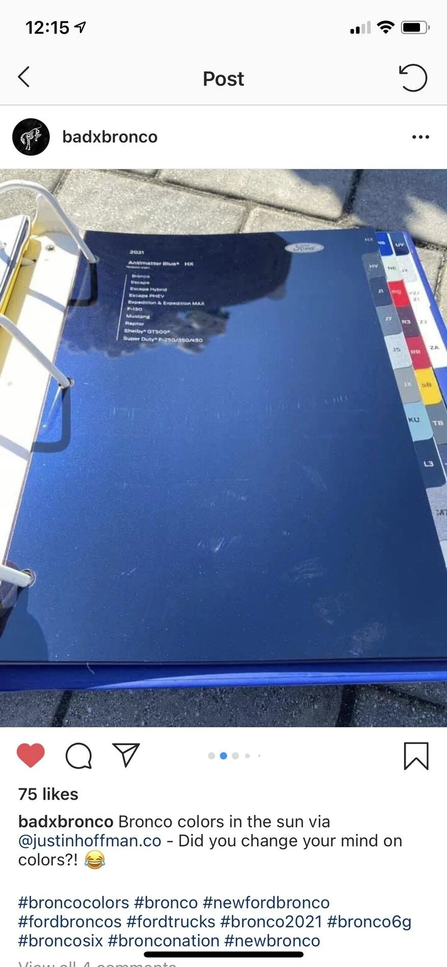 Ford Bronco Paint samples in the sun 2E033550-6CEA-4261-8C34-507DB60449E5