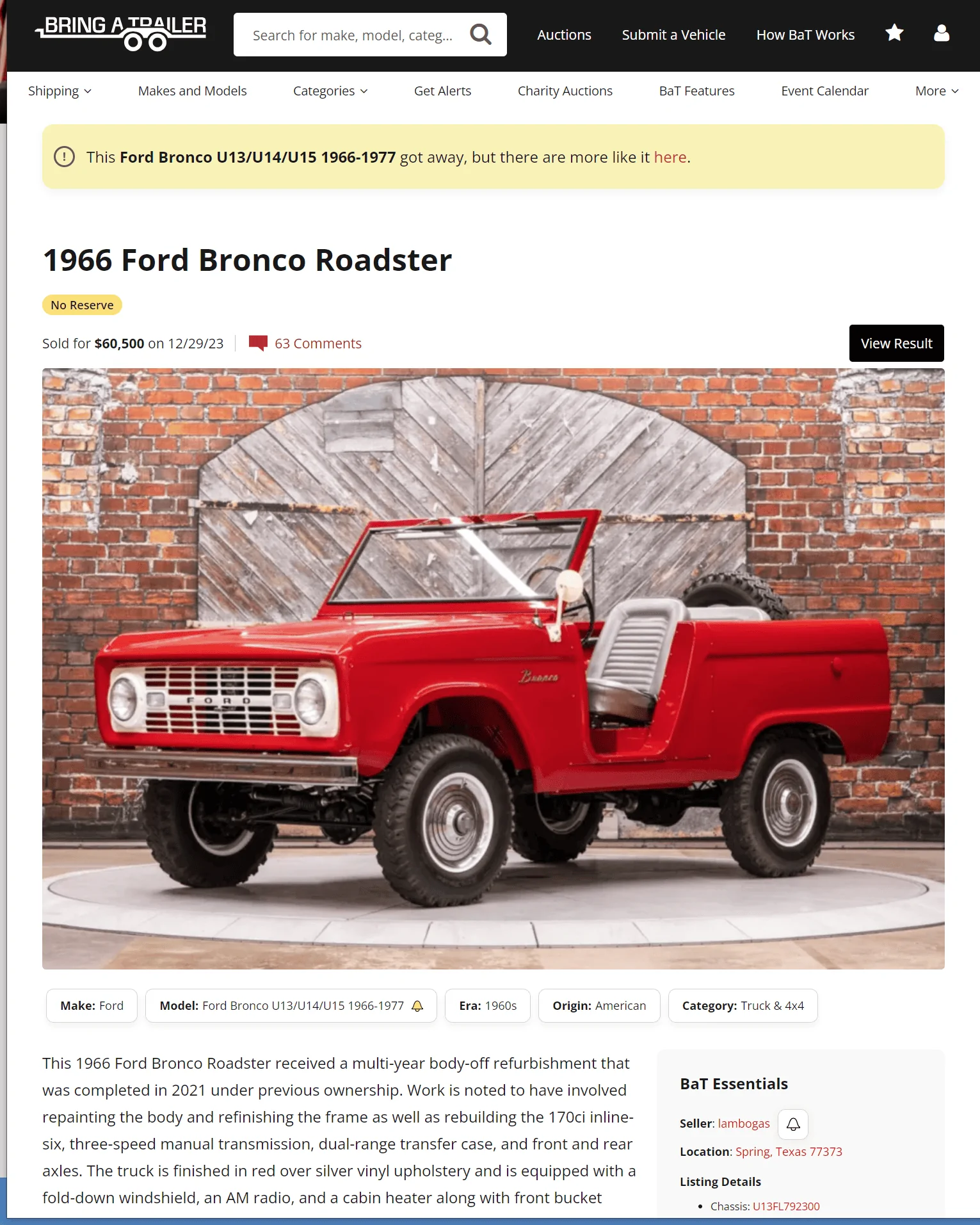 Ford Bronco Original 1966 Ford Bronco Screenshot 2024-01-03 16.43.13