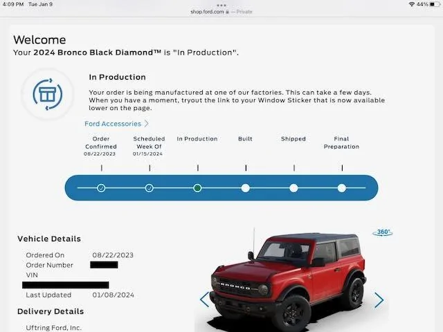 Ford Bronco Bronco Build Week 1/15/2024 IMG_1273